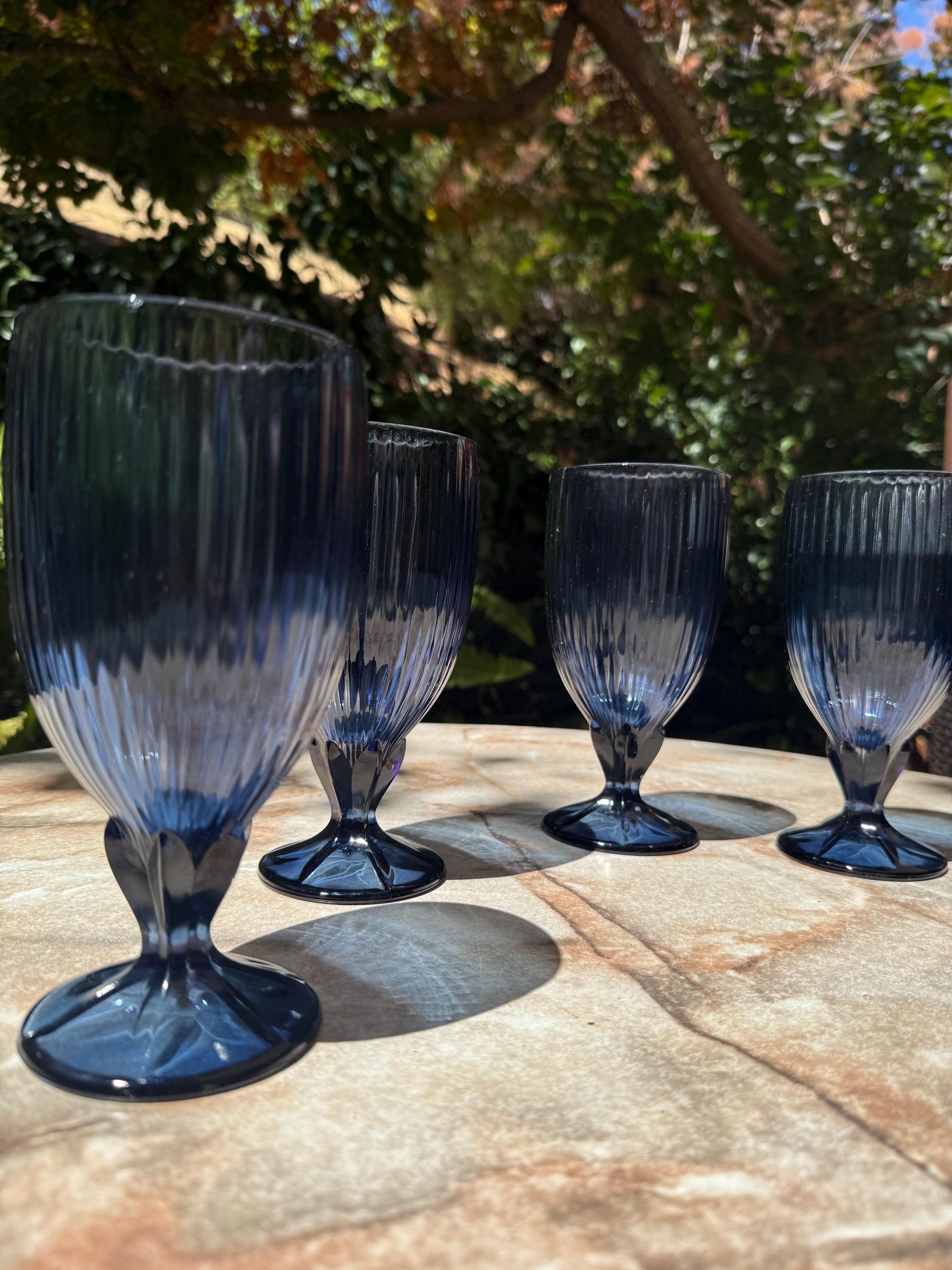 Vintage Fostoria Monet Dark Blue Goblets – Set of 4