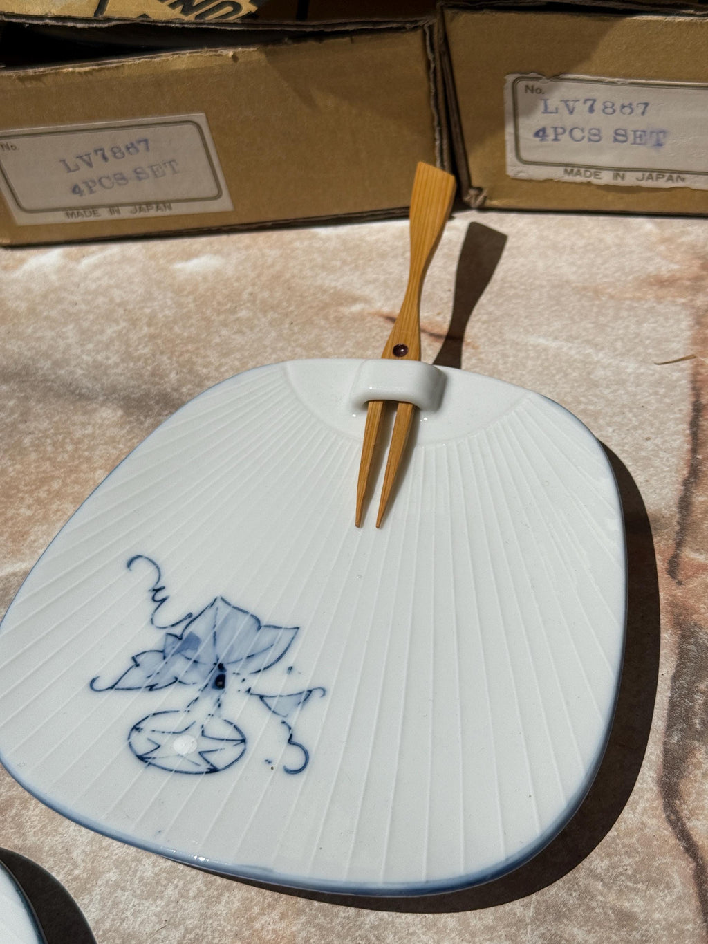 Vintage Lillian Vernon Japan Appetizer Plates – Set of 4 with Bamboo Forks (Style #LV7887) – Original Boxes