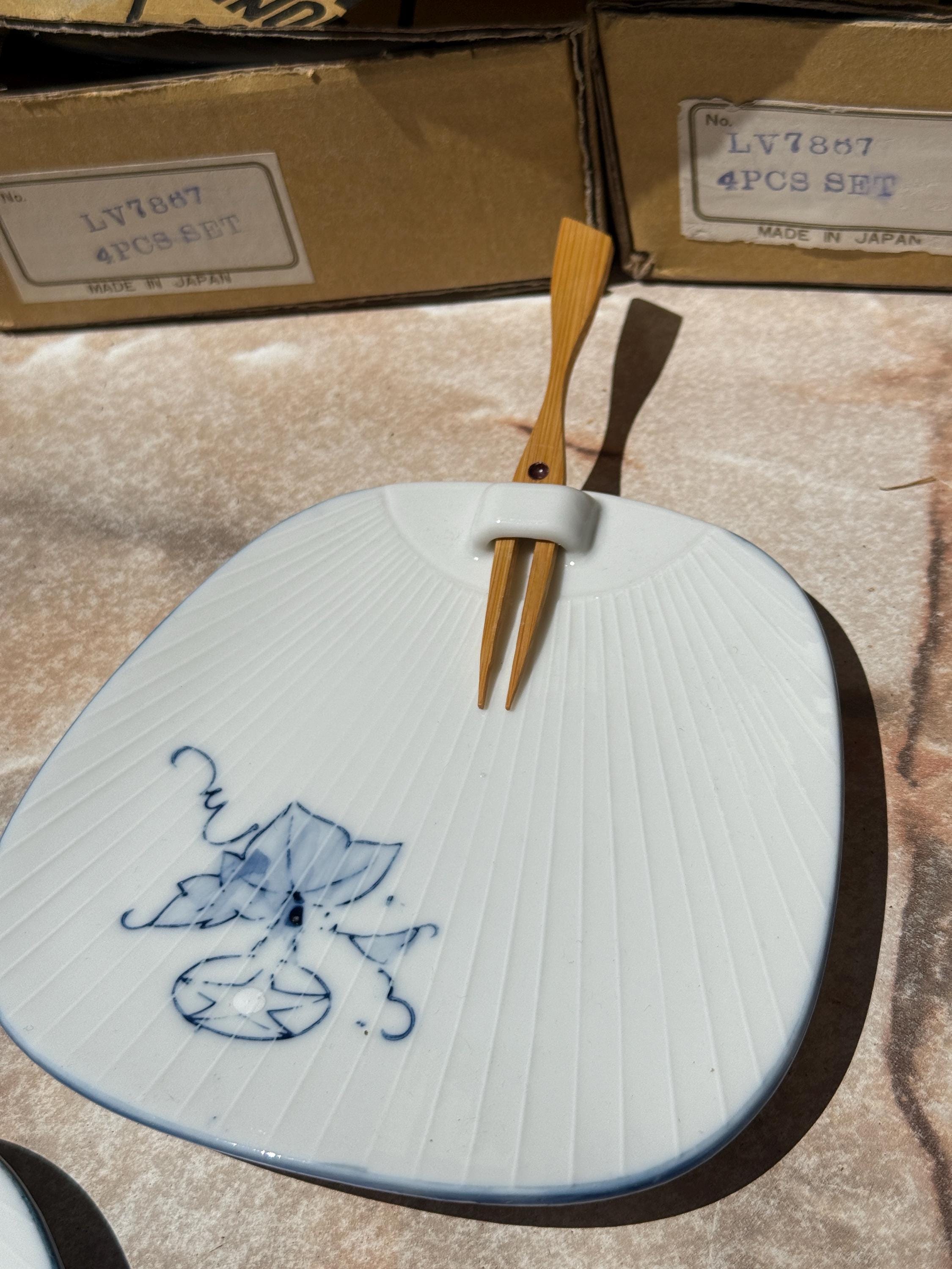 Vintage Lillian Vernon Japan Appetizer Plates – Set of 4 with Bamboo Forks (Style #LV7887) – Original Boxes