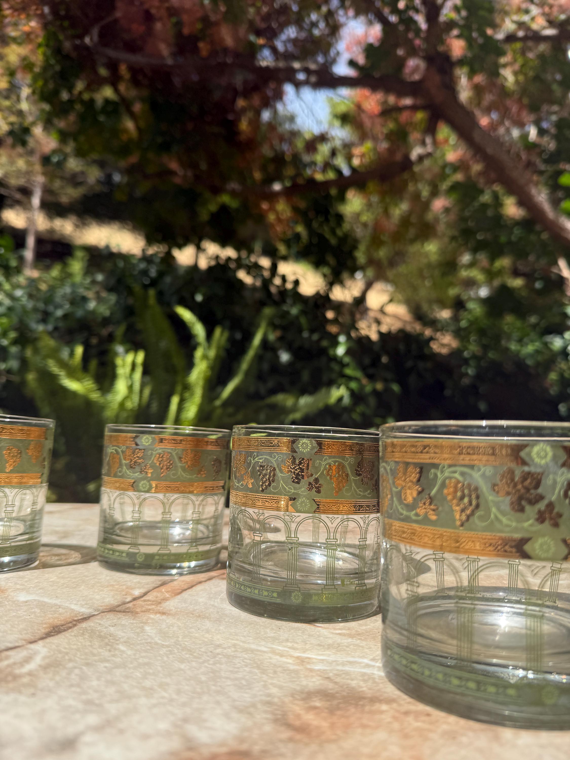 Vintage Cera 22k Gold Grape Old Fashion Glasses – Set of 6 Mid Century Barware