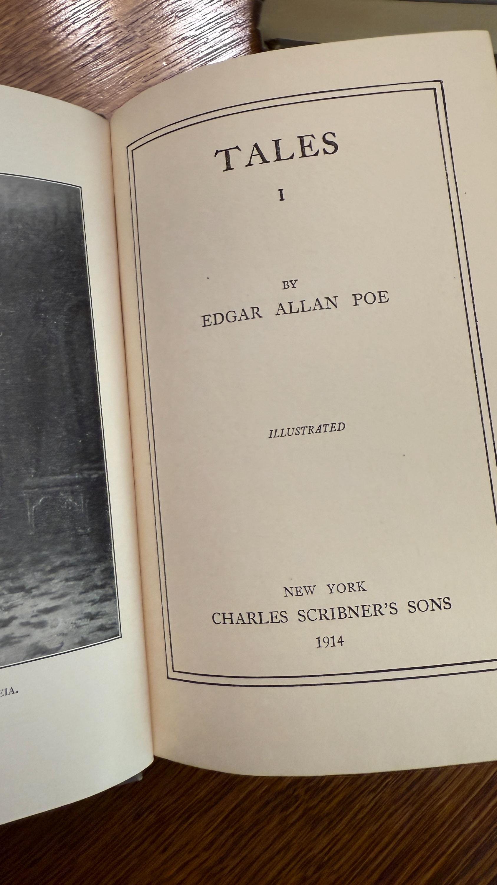 Antique 1914 Poe’s Works - Tales Volumes 1 & 2 | Illustrated Hardcover Set by Charles Scribner’s Sons