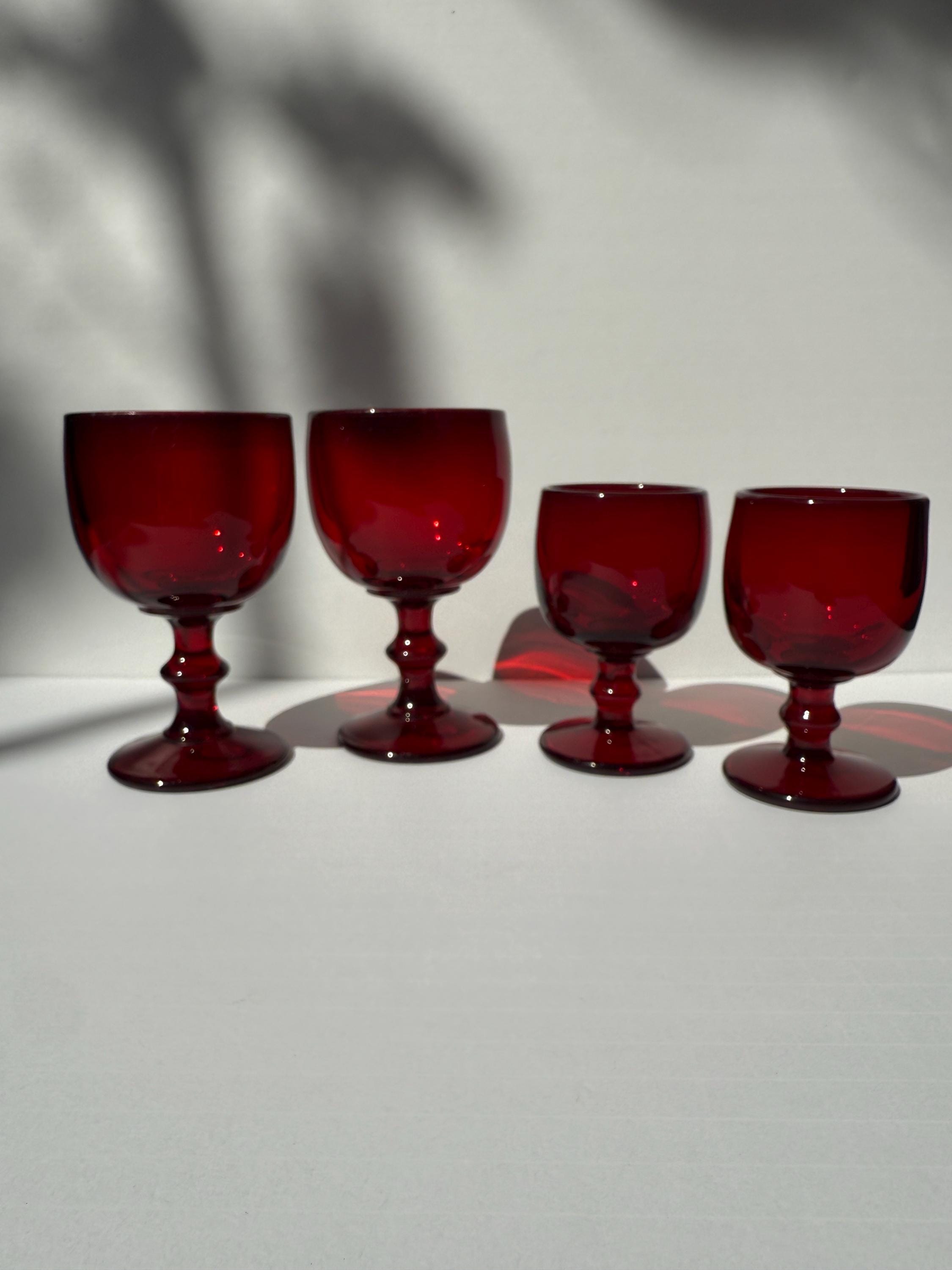 Pair of Ruby Red Hoffman House Stemmed Goblets – Imperial Glass – Choose 4oz or 8oz – Vintage Barware