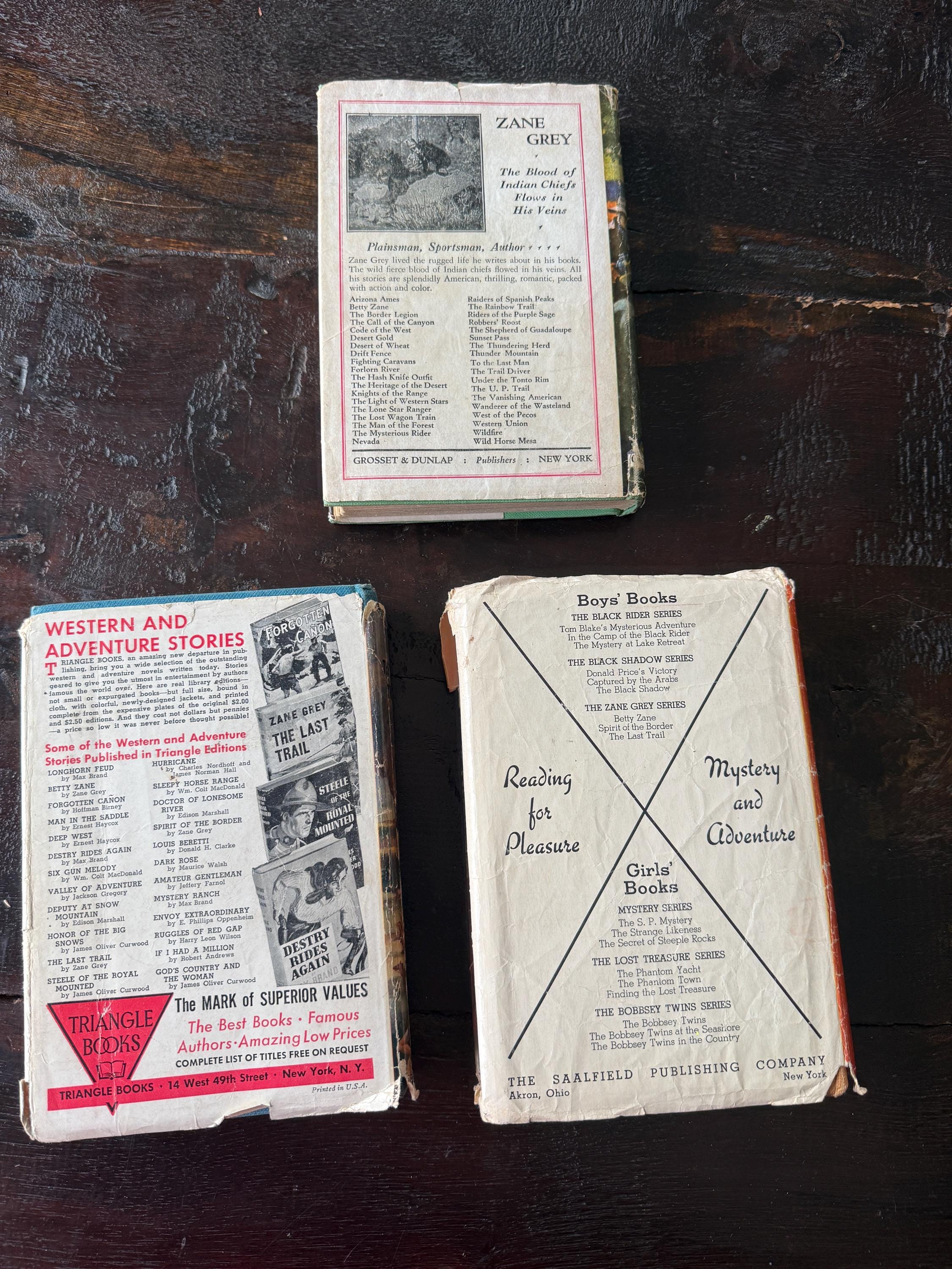Vintage Zane Grey Western Book Set – Majesty’s Rancho, The Last Trail, Betty Zane – Dust Jackets Worn – Classic Western Reads