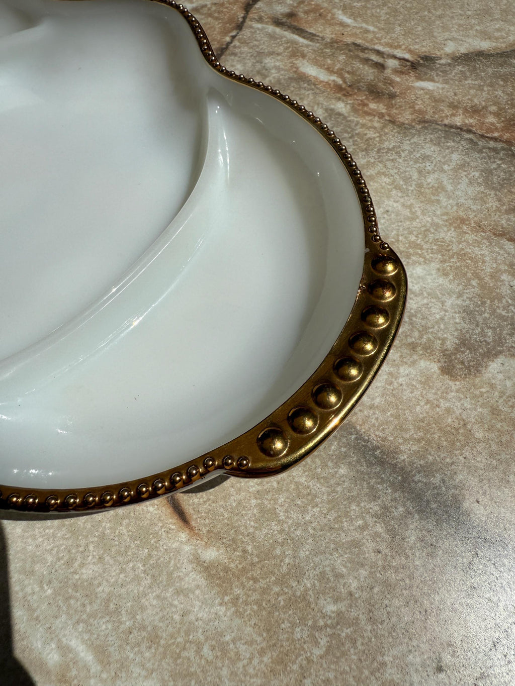 Fire King Milk Glass Divided Dish – Gold Rim, 11” Vintage Anchor Hocking Serving Tray