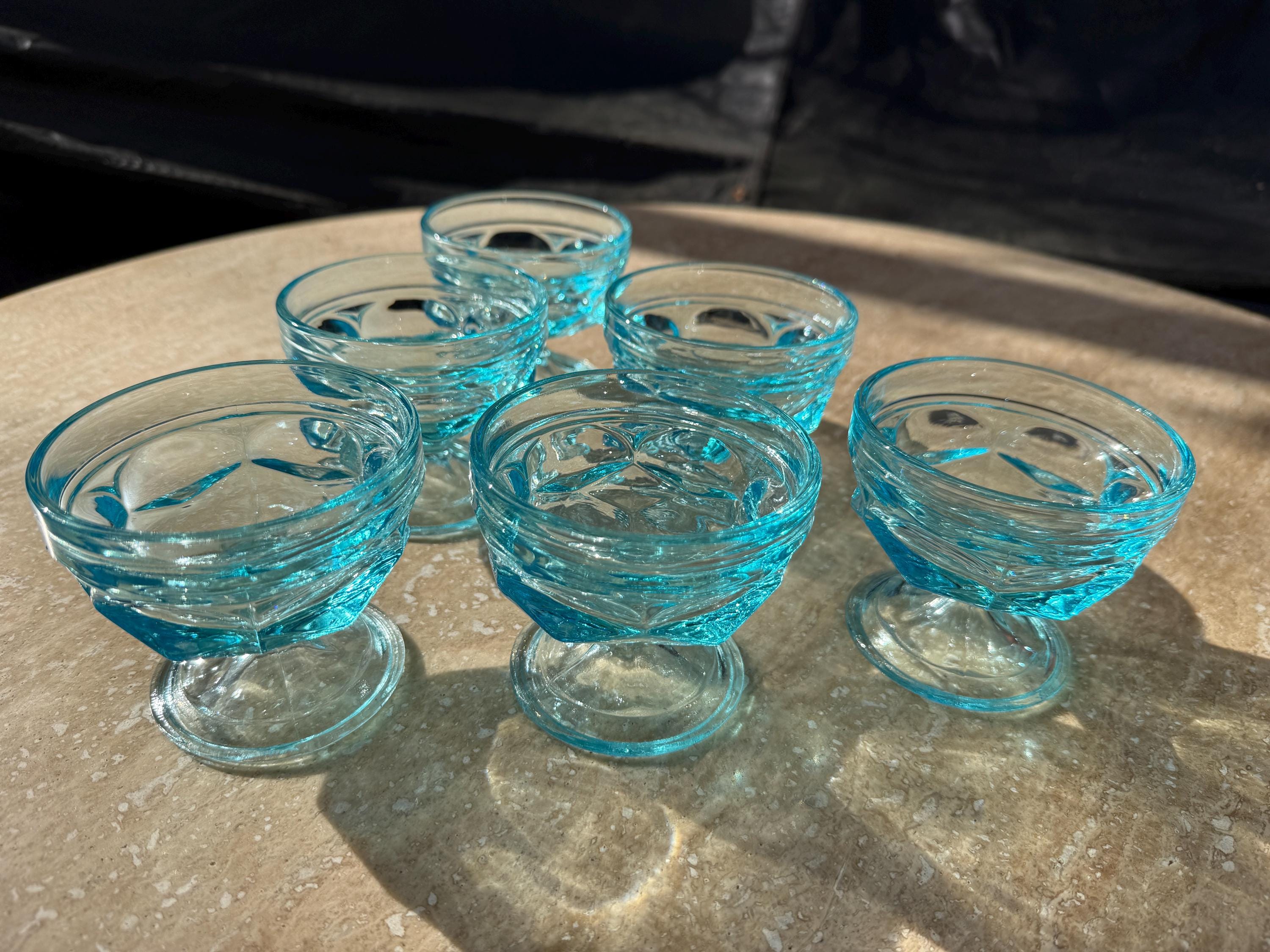 Set of 6 Anchor Hocking Fairfield Sherbert/Coupe Glasses- Aqua Blue