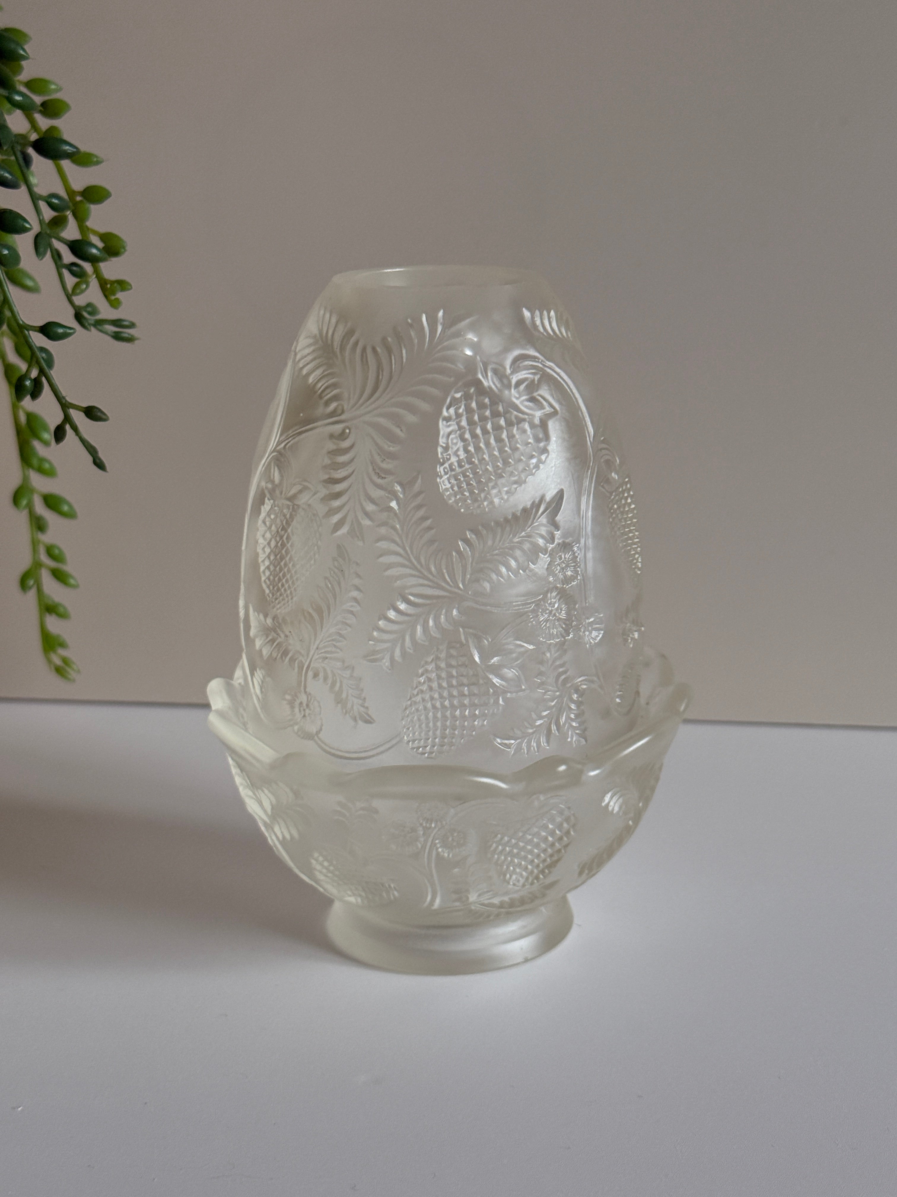 Vintage Fenton Satin Glass Fairy Lamp – Strawberry Pattern – Original Sticker – 5” Tall