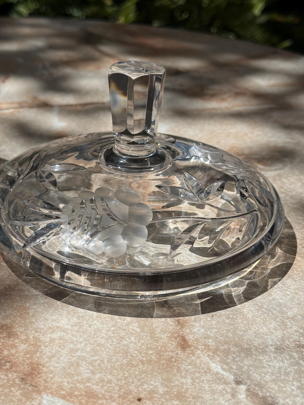 Vintage Bohemian Cut Crystal Candy Dish with Rose Pressed Lid – Mismatched Charm