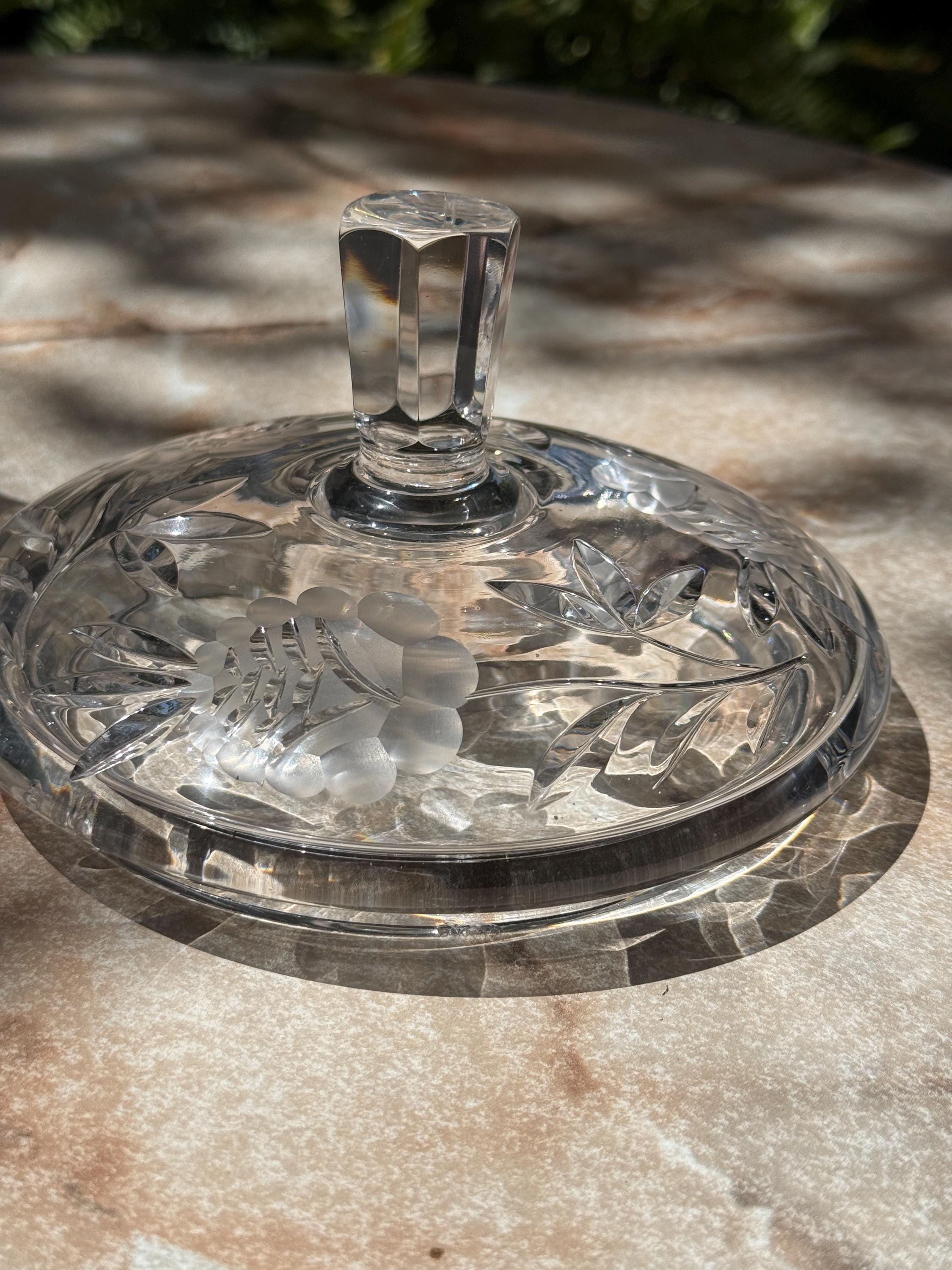 Vintage Bohemian Cut Crystal Candy Dish with Rose Pressed Lid – Mismatched Charm