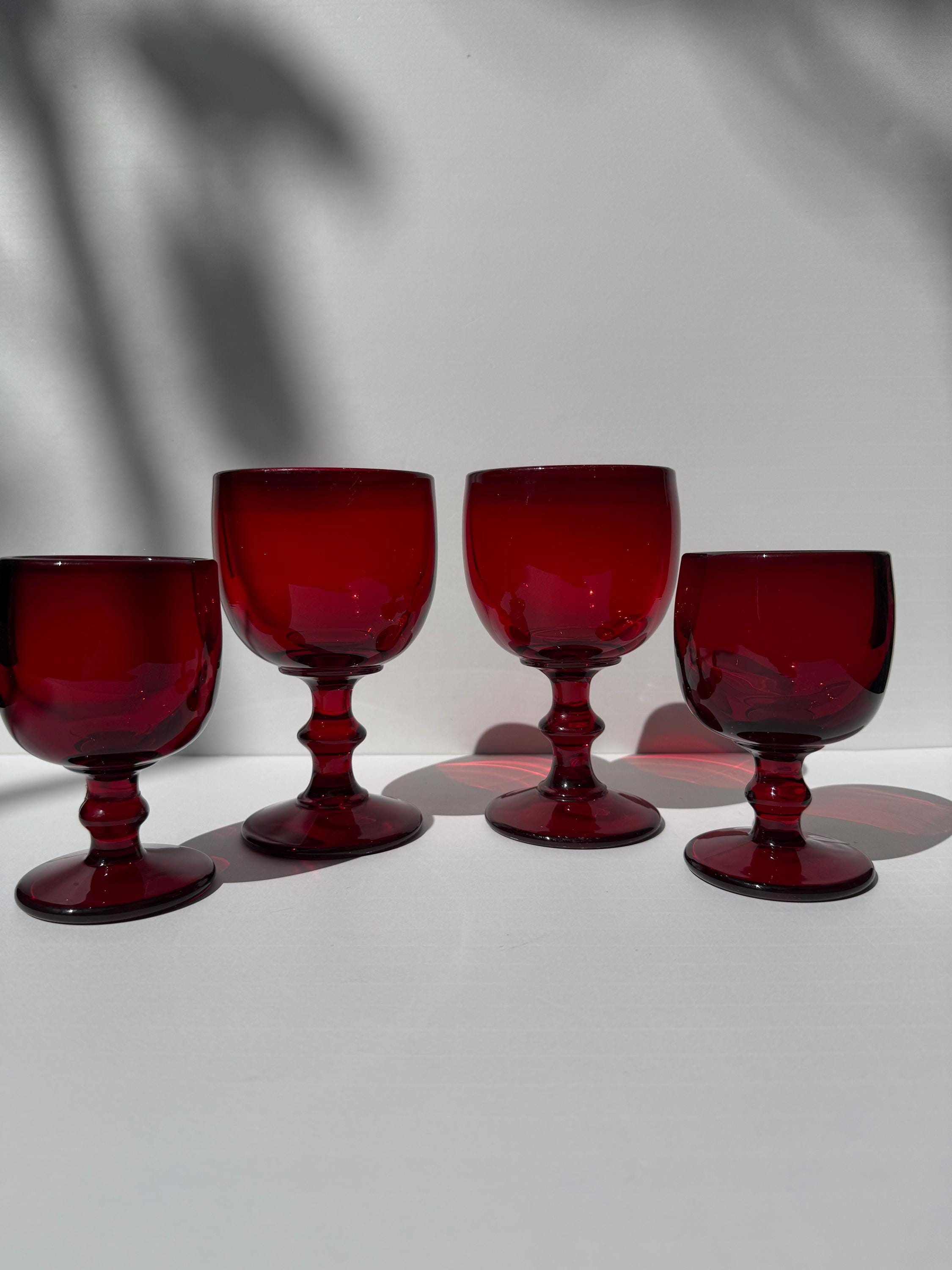 Pair of Ruby Red Hoffman House Stemmed Goblets – Imperial Glass – Choose 4oz or 8oz – Vintage Barware
