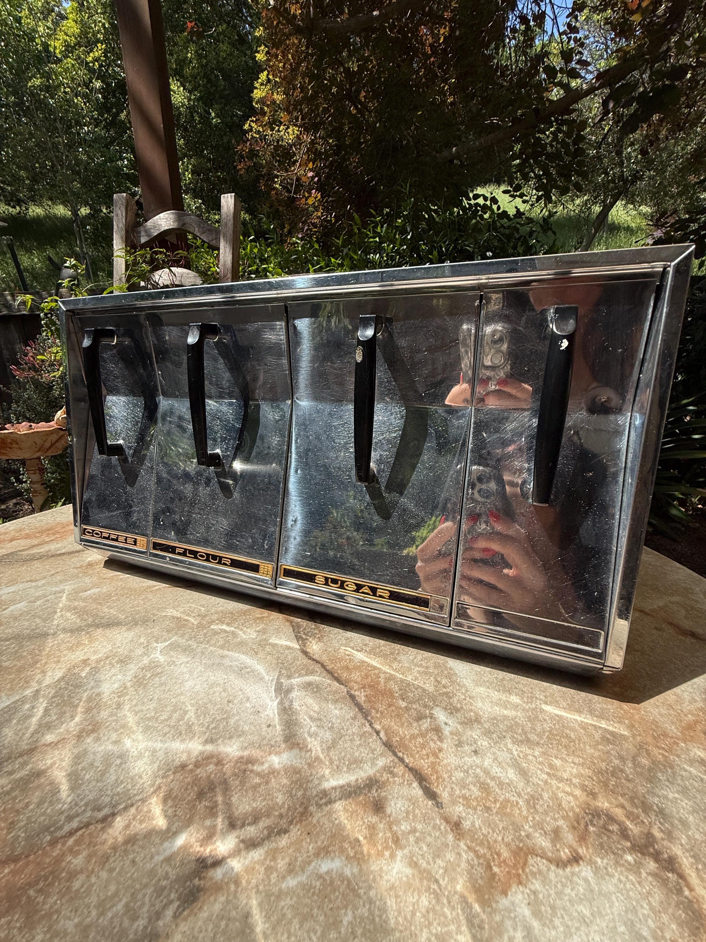 Vintage Lincoln Beautyware Chrome Canister Set – Wall Mount or Countertop, 1950s Mid Century Kitchen Storage