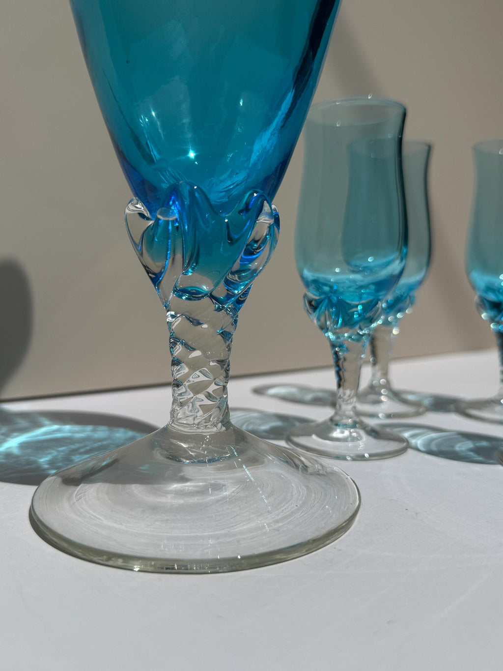 Vintage Blue Empoli Genie Decanter & Glasses Set – Swirl Design – Made in Italy