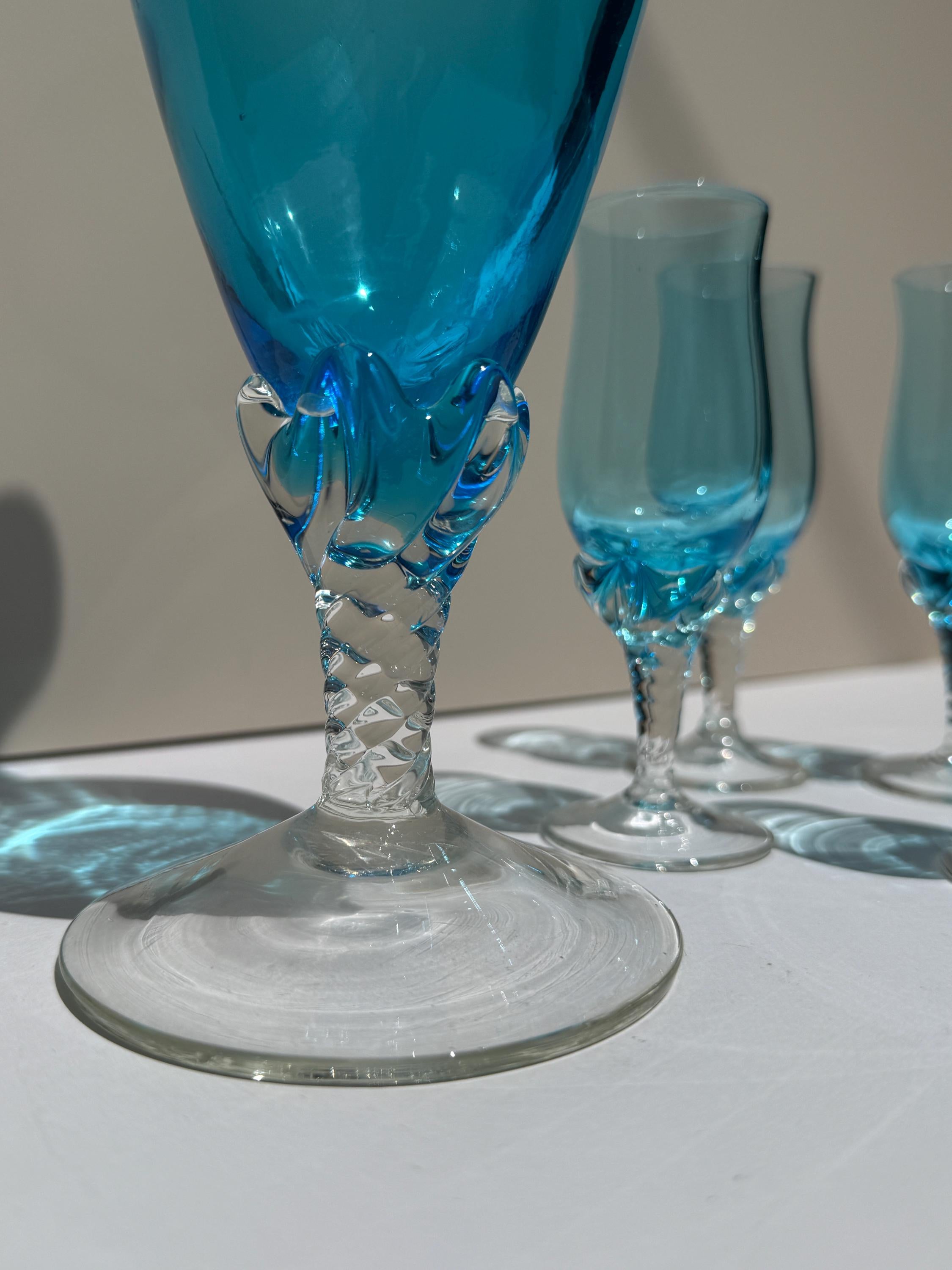 Vintage Blue Empoli Genie Decanter & Glasses Set – Swirl Design – Made in Italy