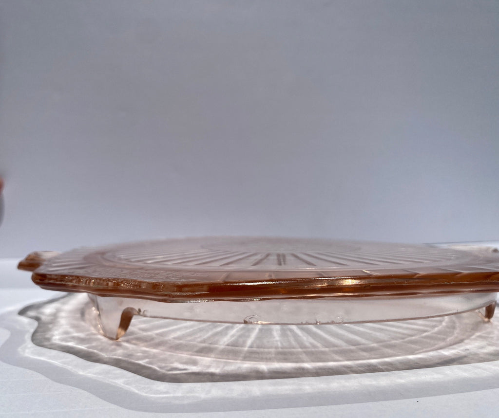 Pink Depression Cake Plate, Hocking Glass, Mayfair, Open Rose 1930s embossed, cake stand, pink elegance,  pink glass