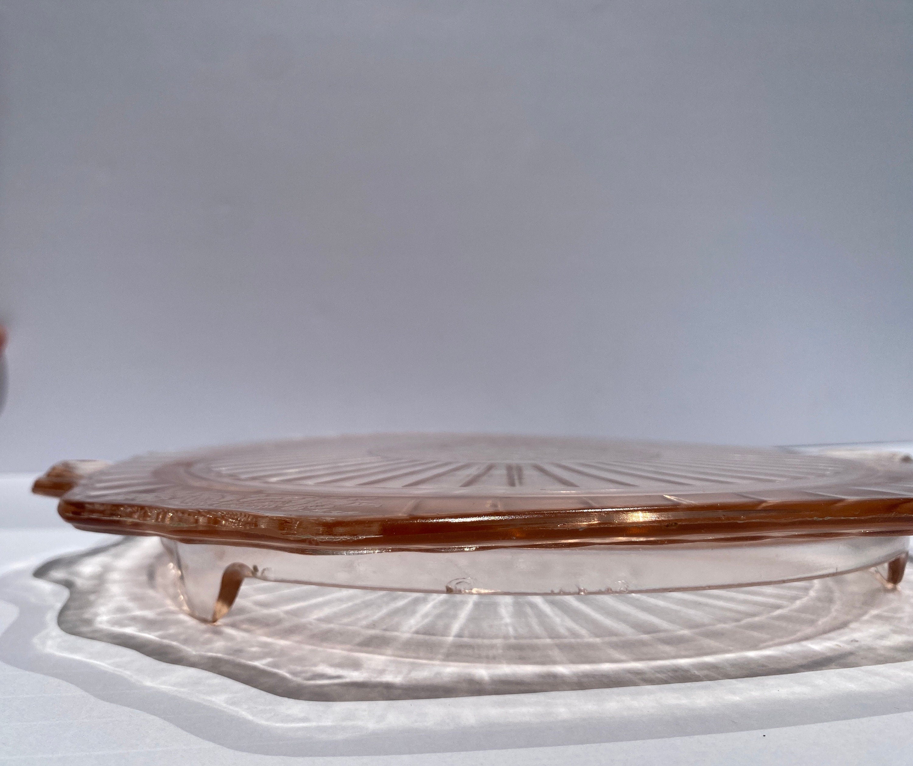 Pink Depression Cake Plate, Hocking Glass, Mayfair, Open Rose 1930s embossed, cake stand, pink elegance,  pink glass