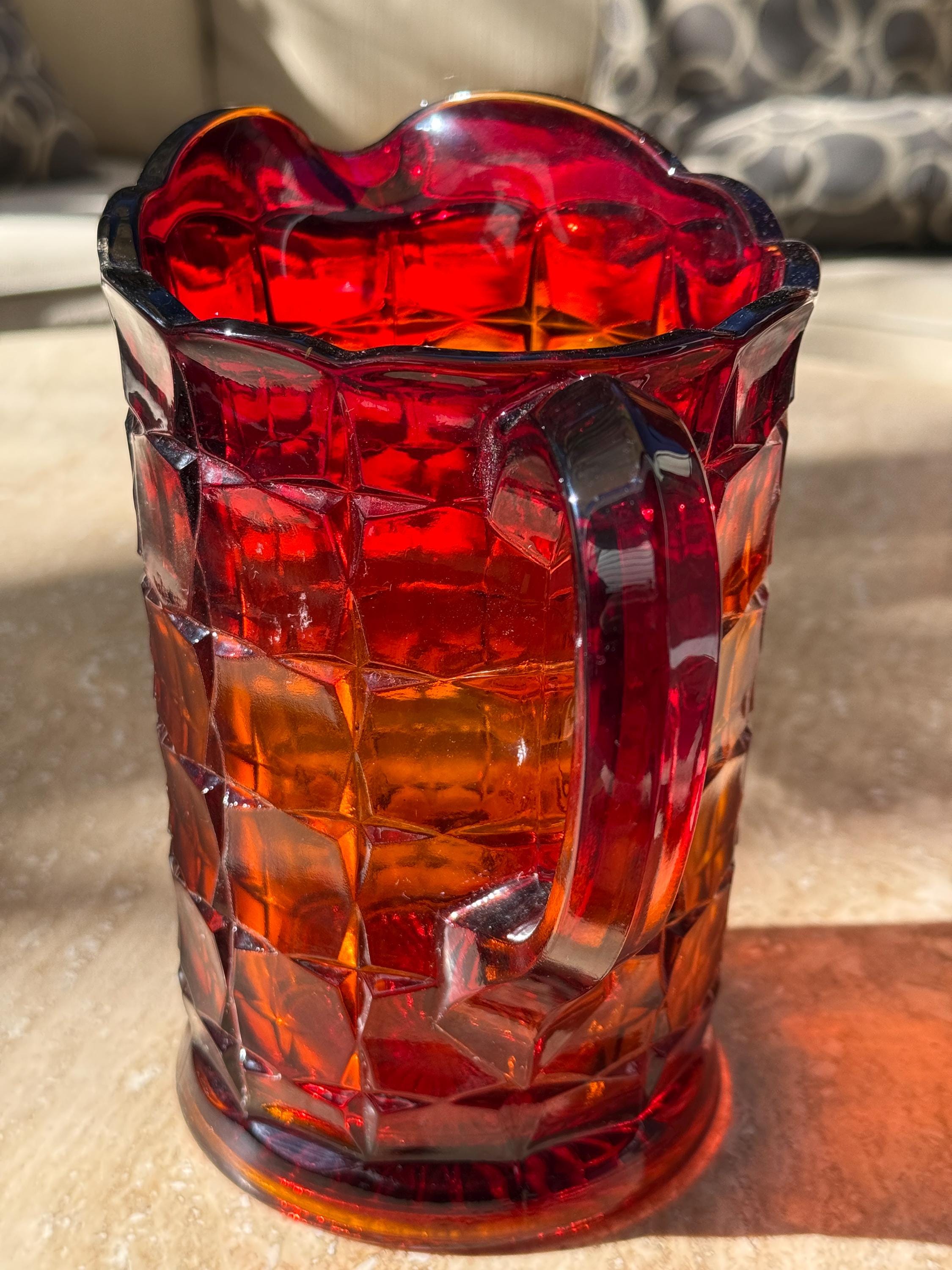 Vintage Tiara Amberina Consellation pitcher- glows under UV