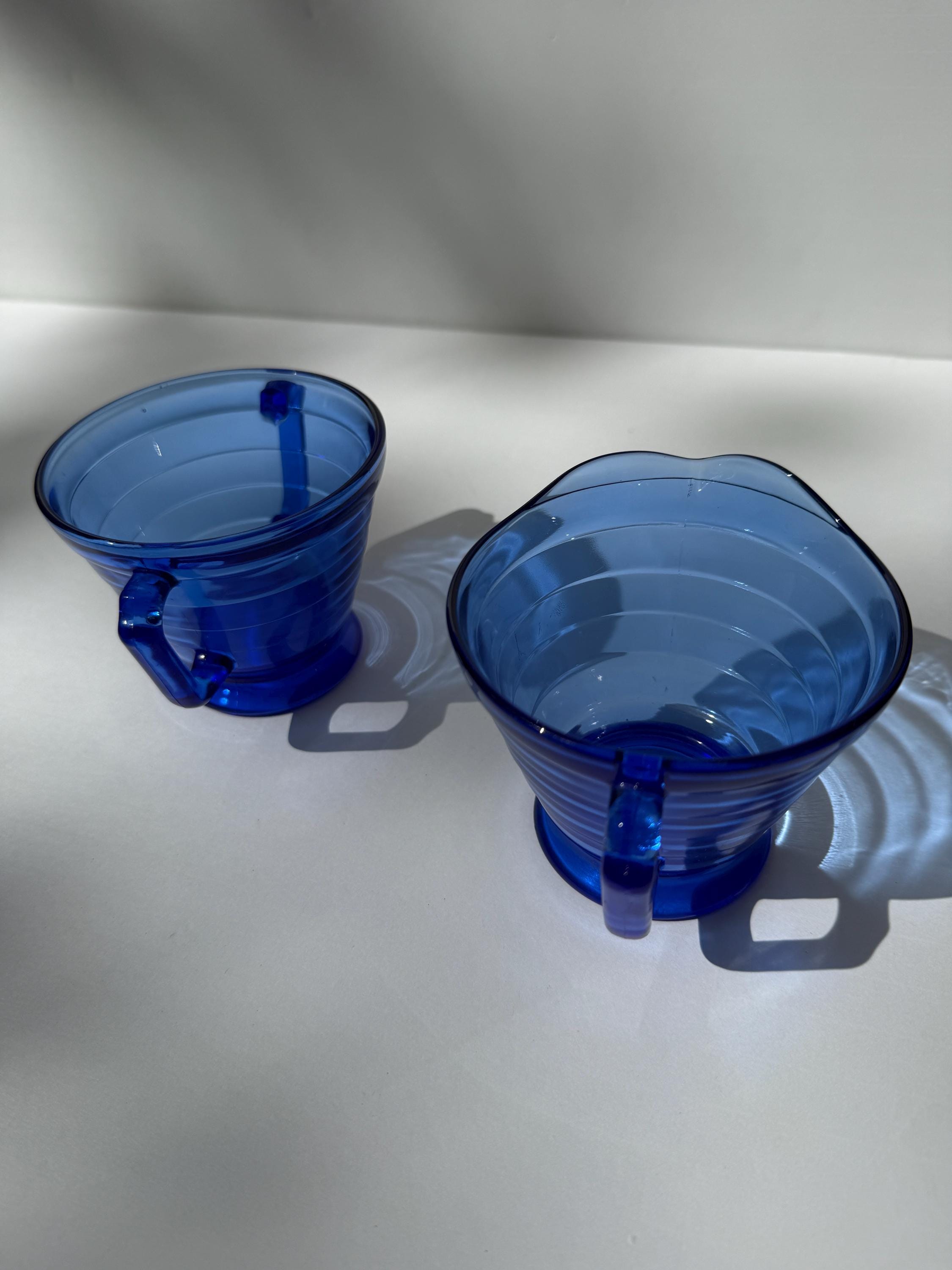 Vintage Hazel Atlas Moderntone  Blue Glass Cream and Sugar Set – Art Deco Depression Glass – No Chips or Cracks