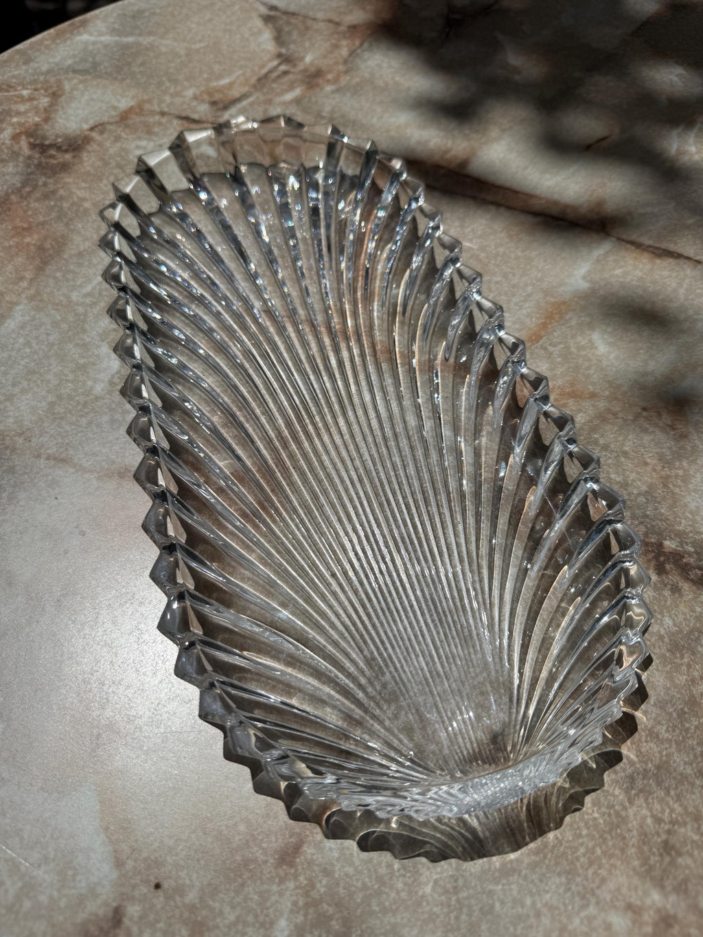 Villeroy & Boch Germany Crystal Sandwich Platter | 14” Long Ribbed Fan Design | Vintage Heavyweight Serving Tray