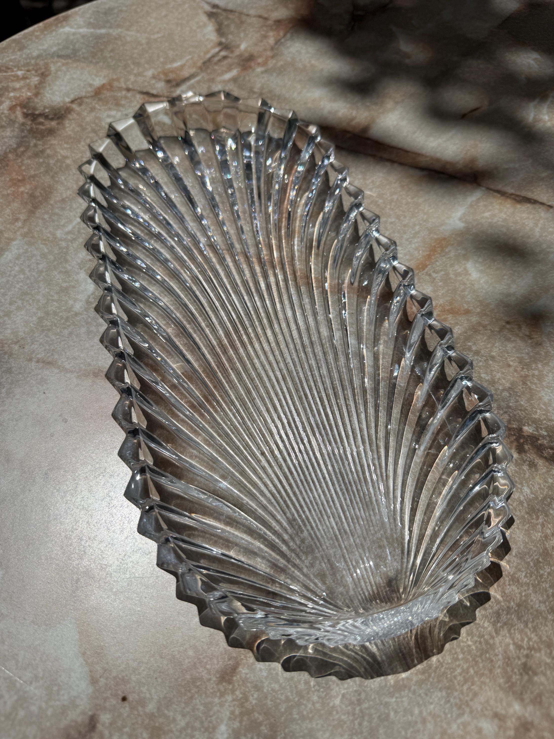 Villeroy & Boch Germany Crystal Sandwich Platter | 14” Long Ribbed Fan Design | Vintage Heavyweight Serving Tray
