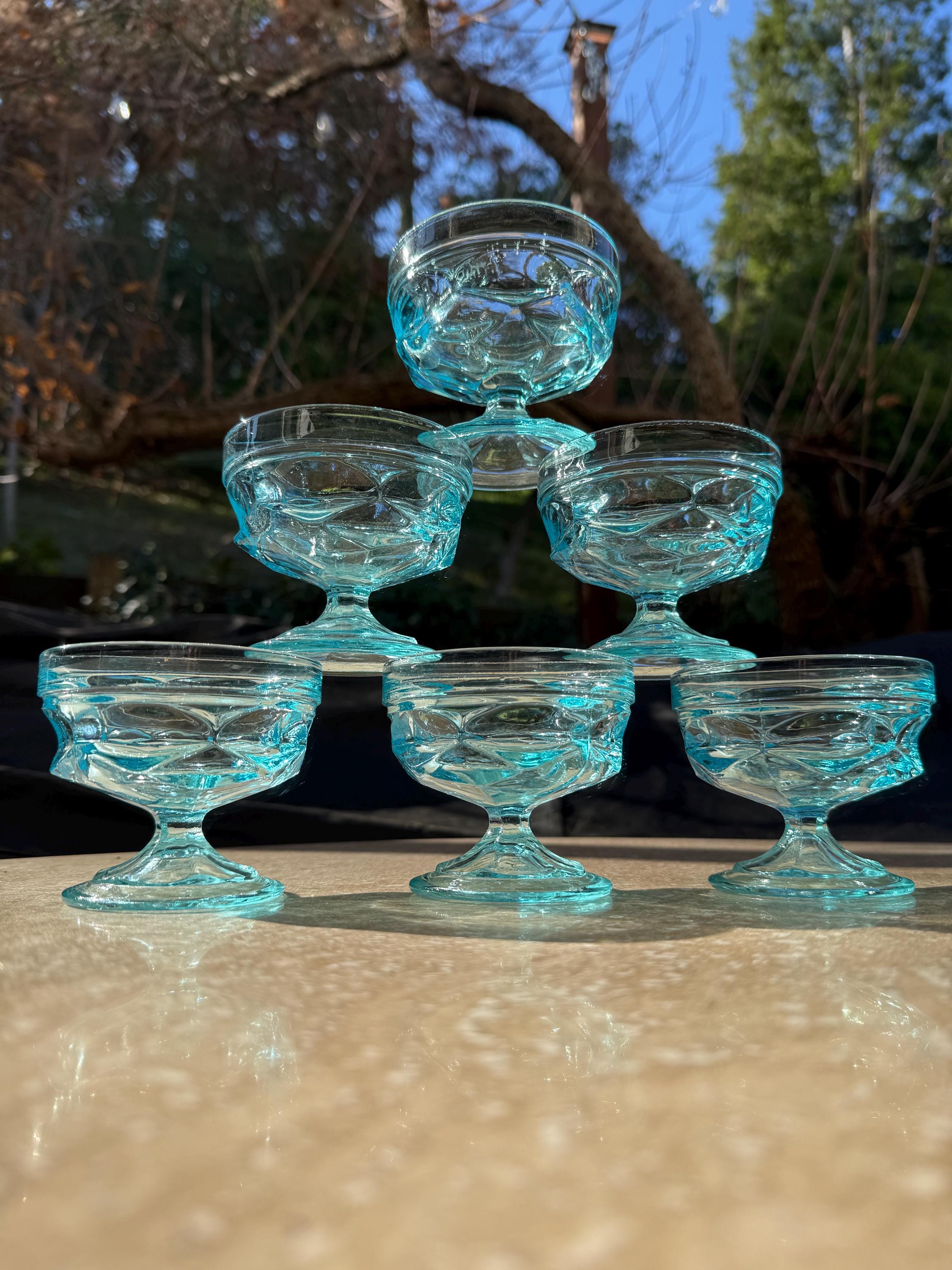 Set of 6 Anchor Hocking Fairfield Sherbert/Coupe Glasses- Aqua Blue