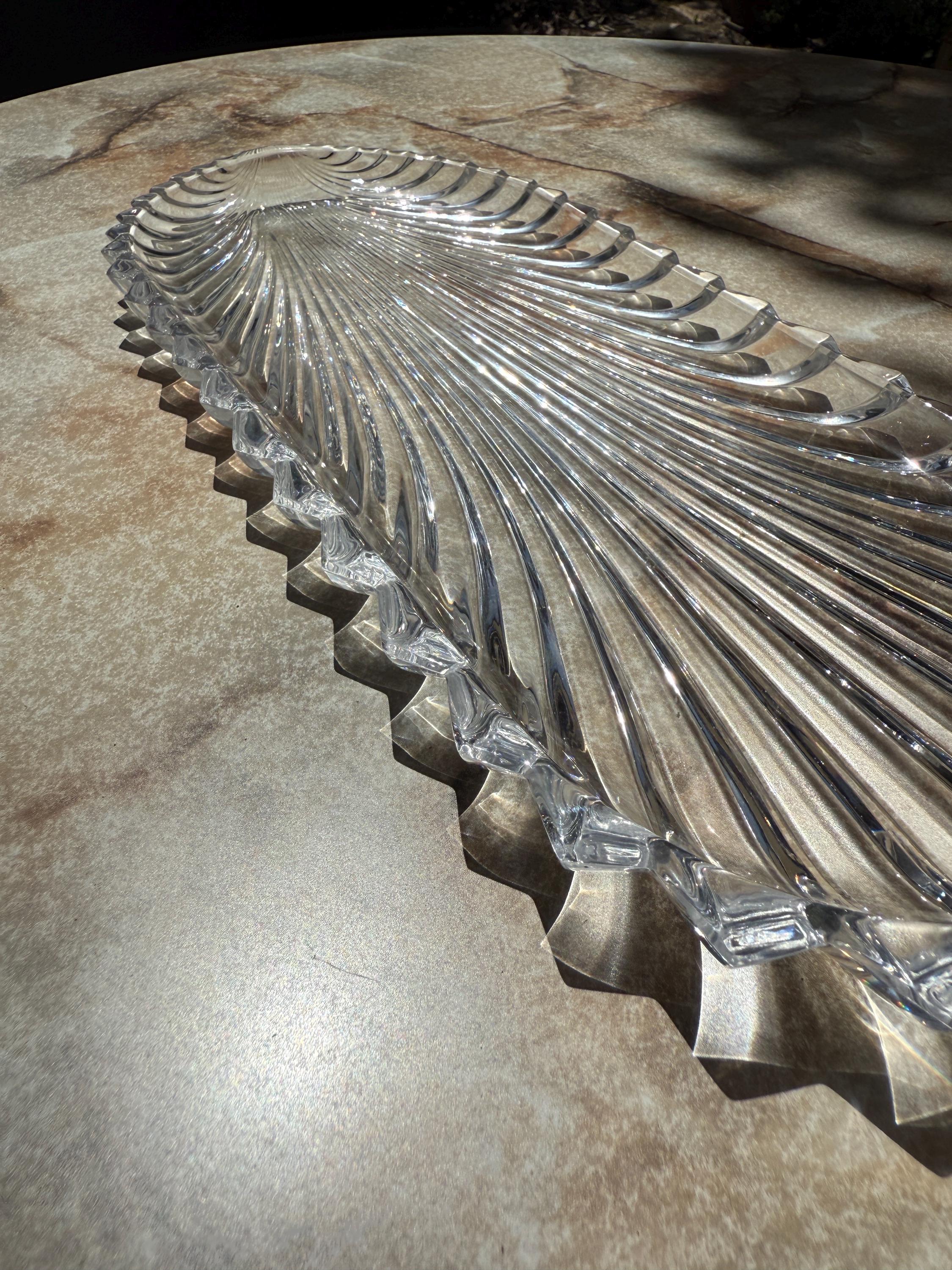 Villeroy & Boch Germany Crystal Sandwich Platter | 14” Long Ribbed Fan Design | Vintage Heavyweight Serving Tray