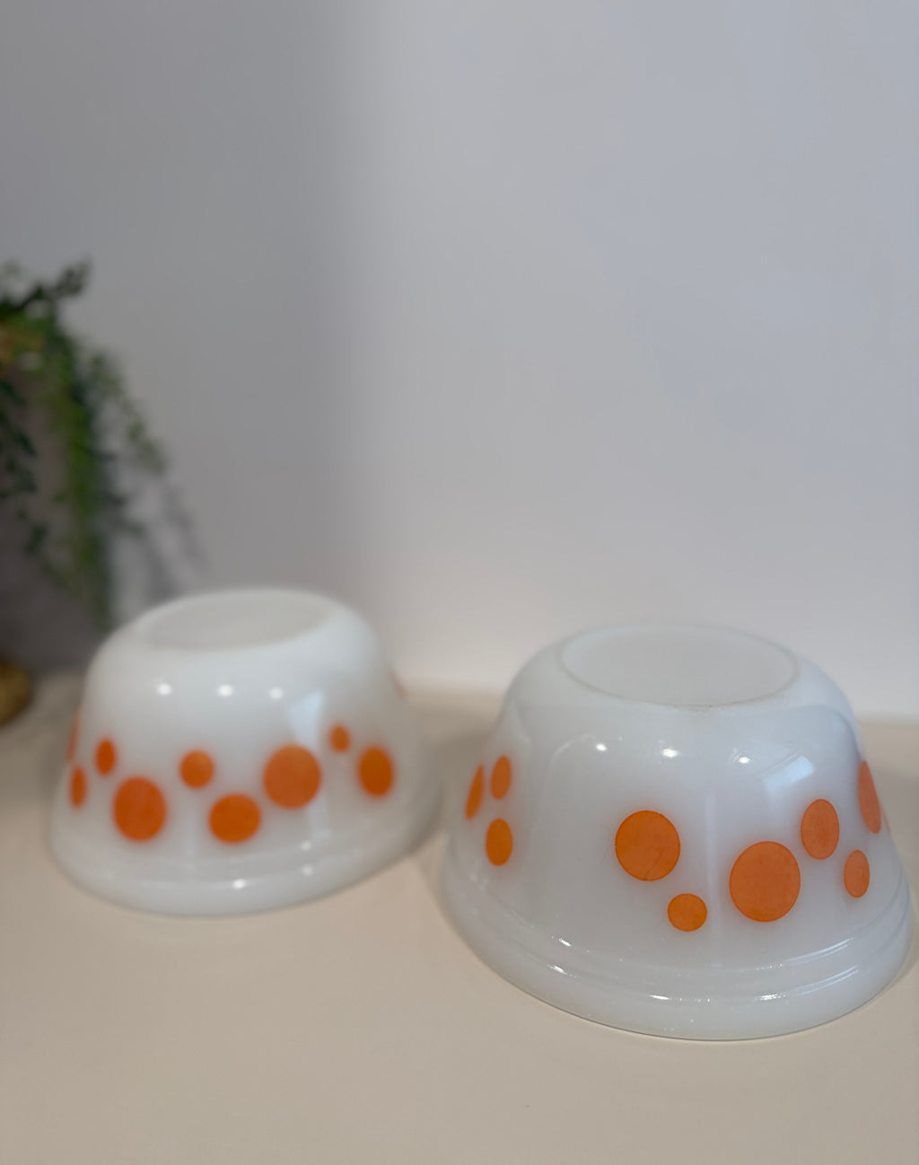 Vintage Federal Milk Glass Orange Dot Bowls – Set of 2