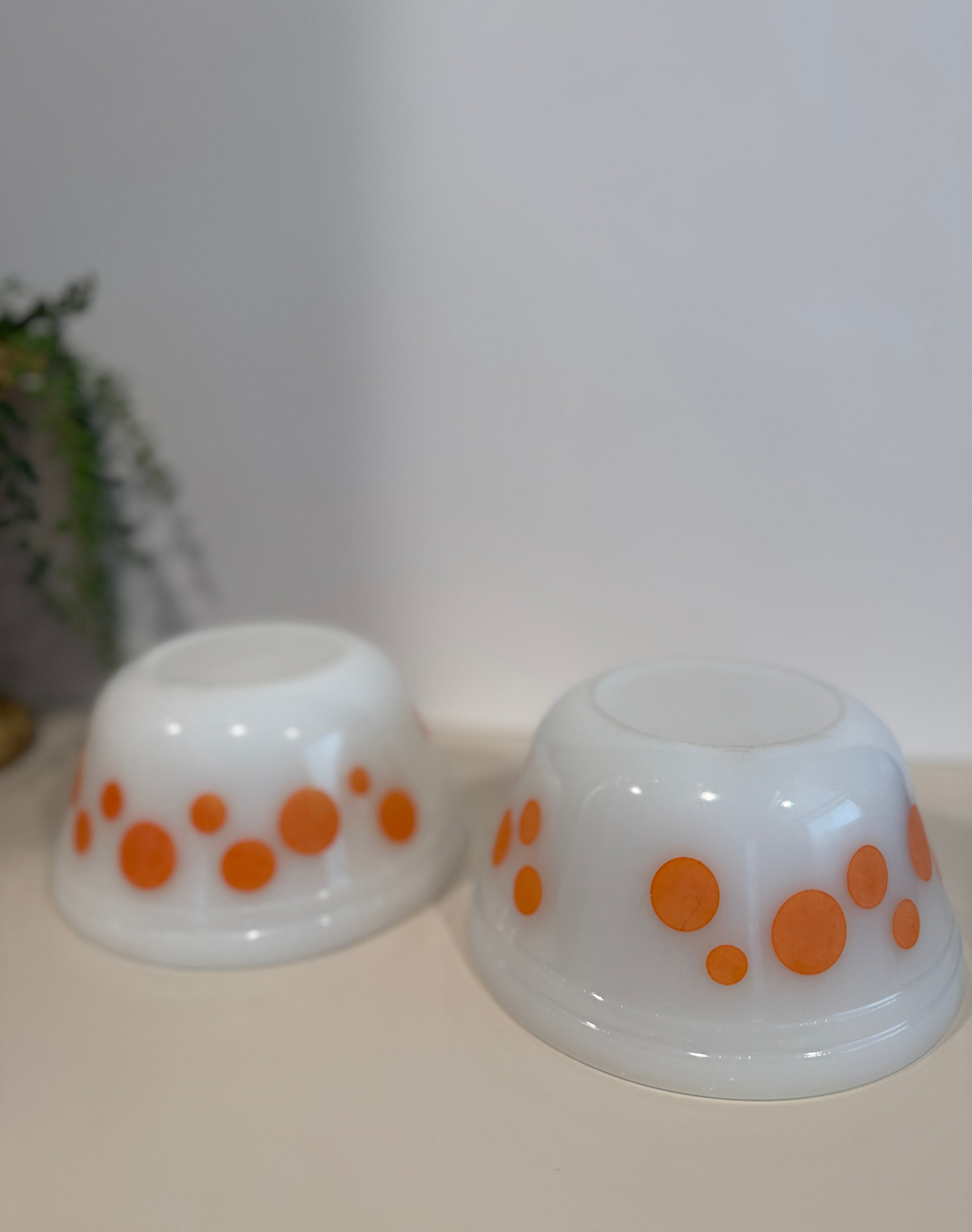Vintage Federal Milk Glass Orange Dot Bowls – Set of 2