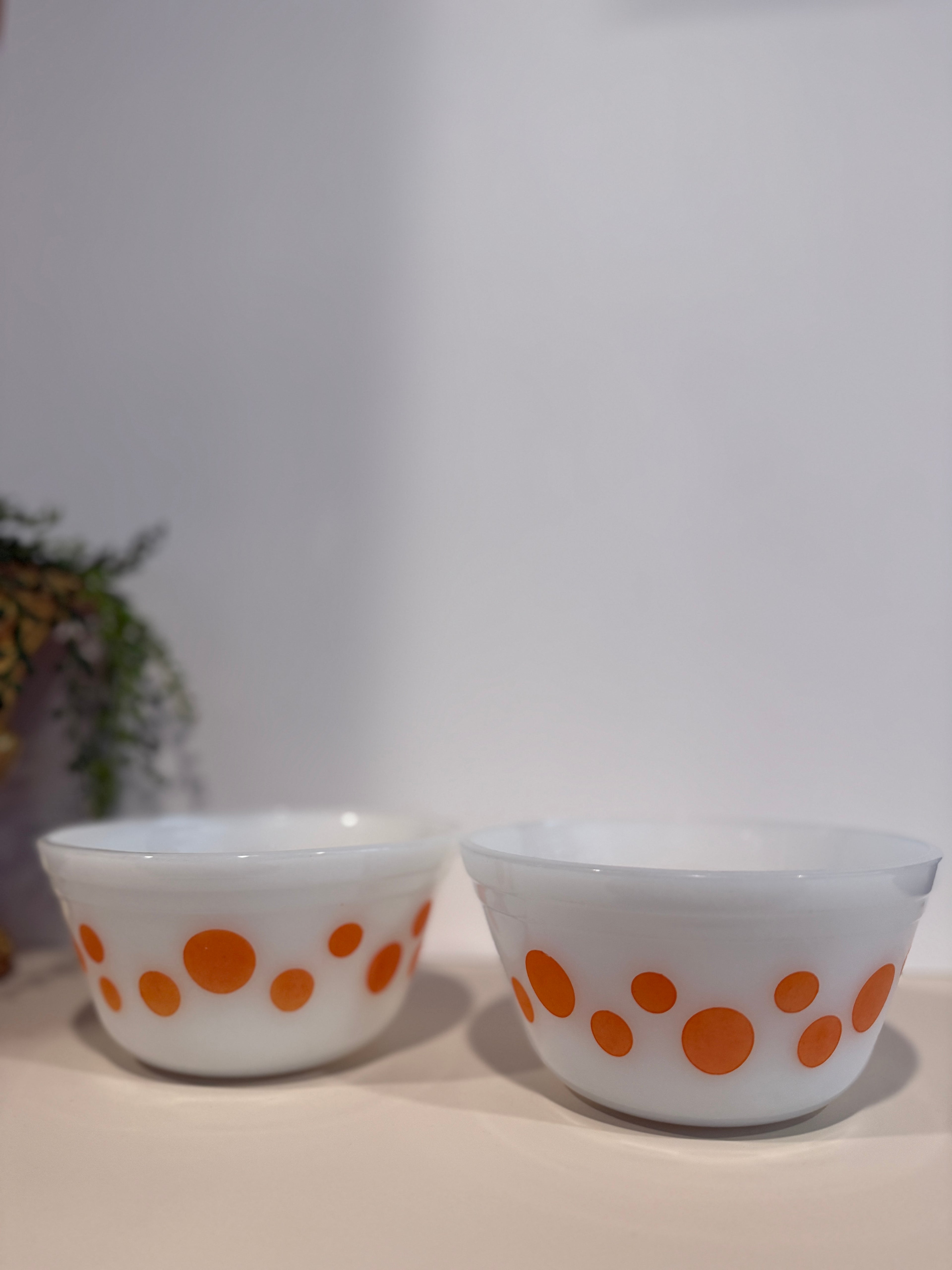 Vintage Federal Milk Glass Orange Dot Bowls – Set of 2