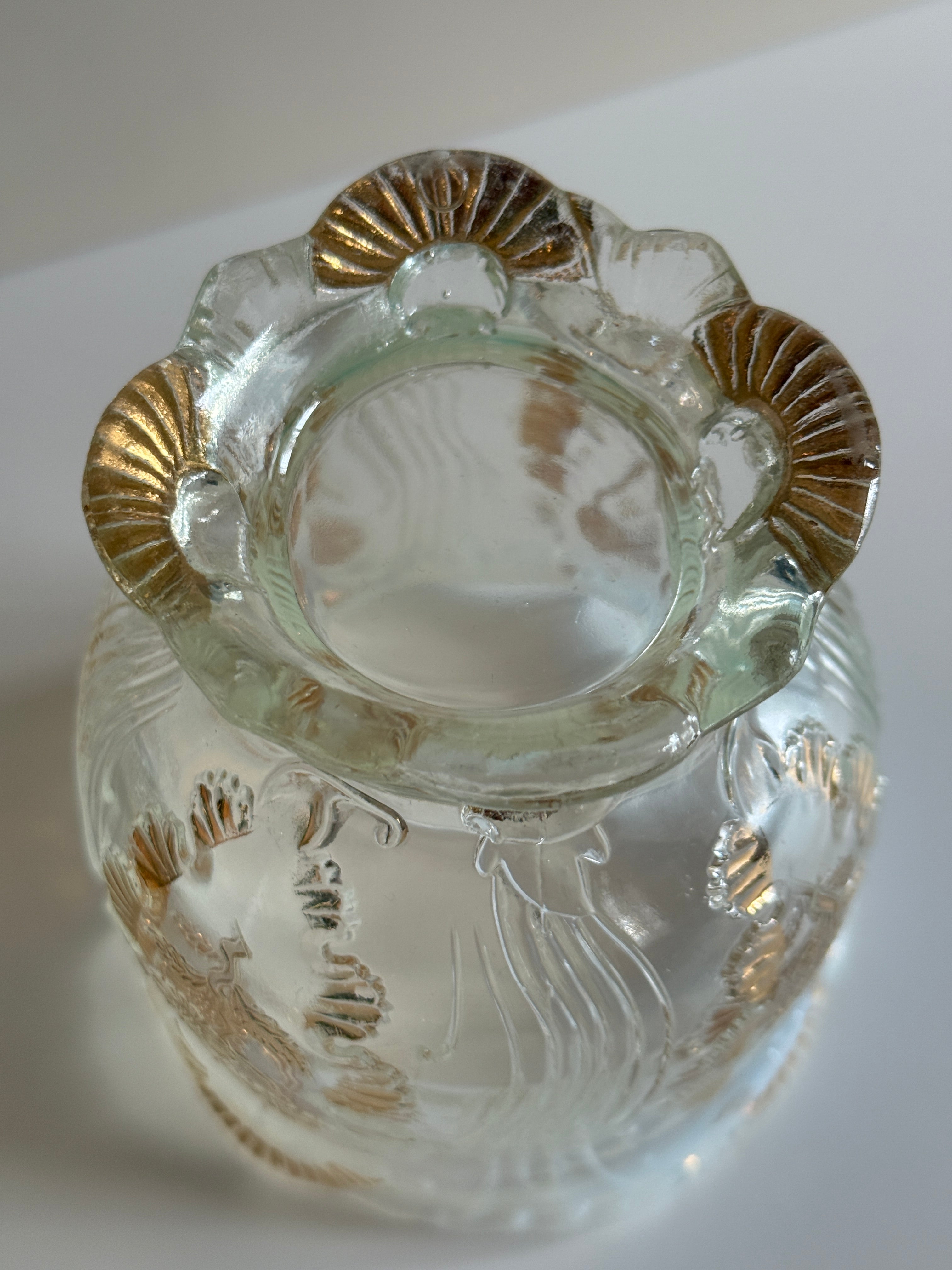Antique Northwood “Inverted Fan & Feather with Flower” White Opalescent Glass Spooner with Gold Trim – Early 1900s