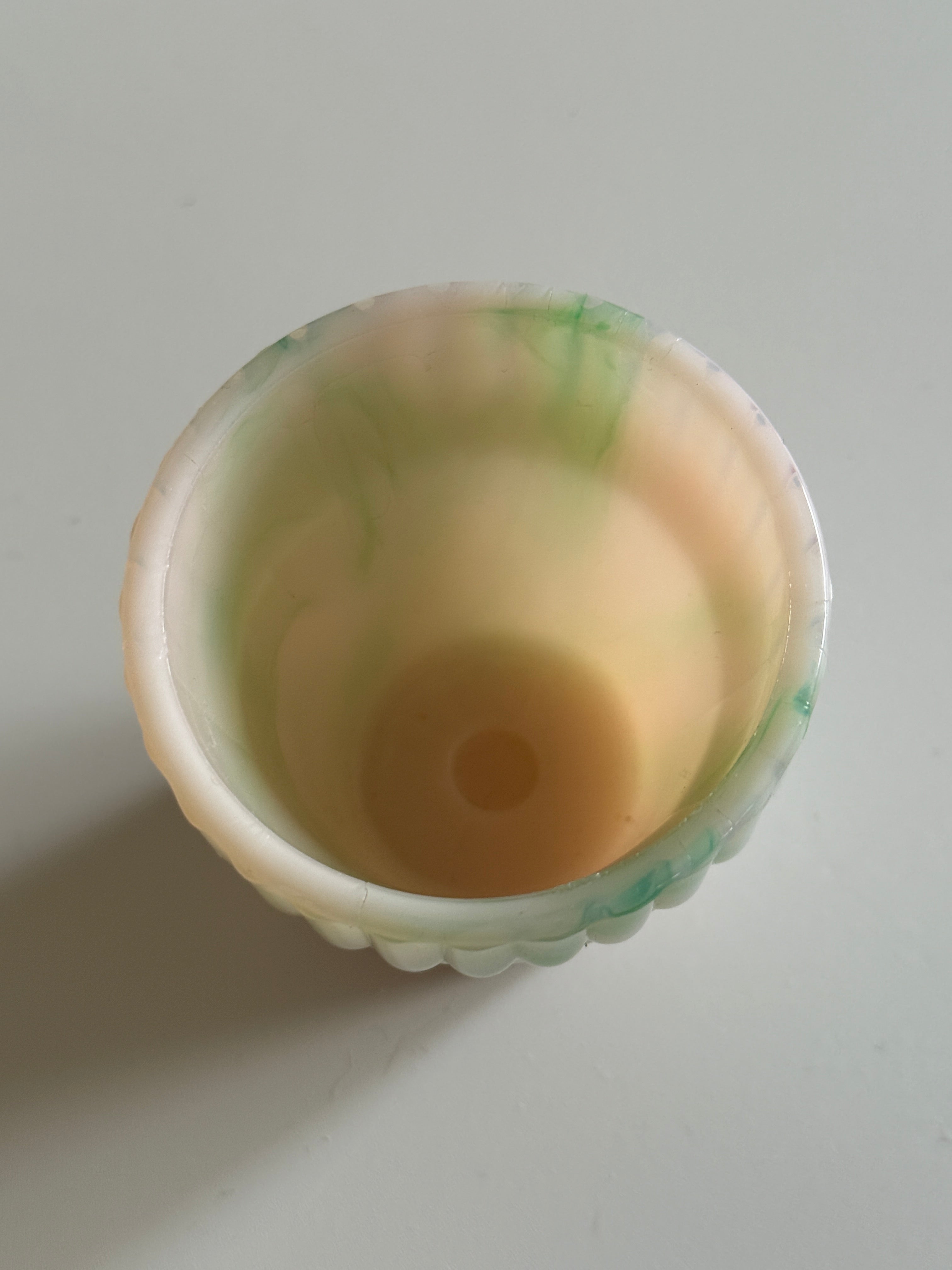 Vintage Akro Agate Slag Glass Toothpick Holder – Pink & Green Flower Pot Design – 2.25”