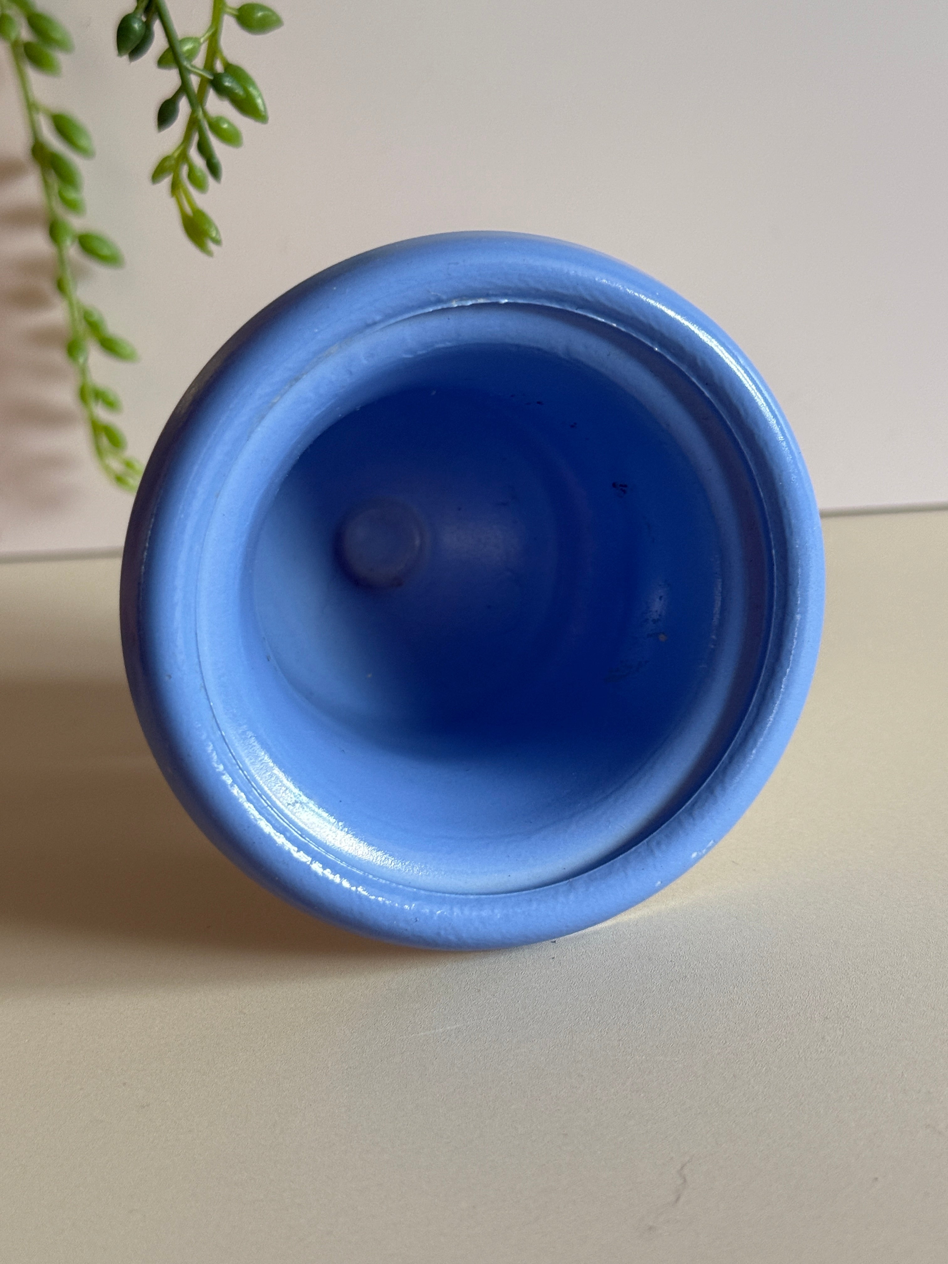 Vintage McBeth-Evans Milk Glass Urn-Style Toothpick Holder – Blue Coated Interior – 3.25”