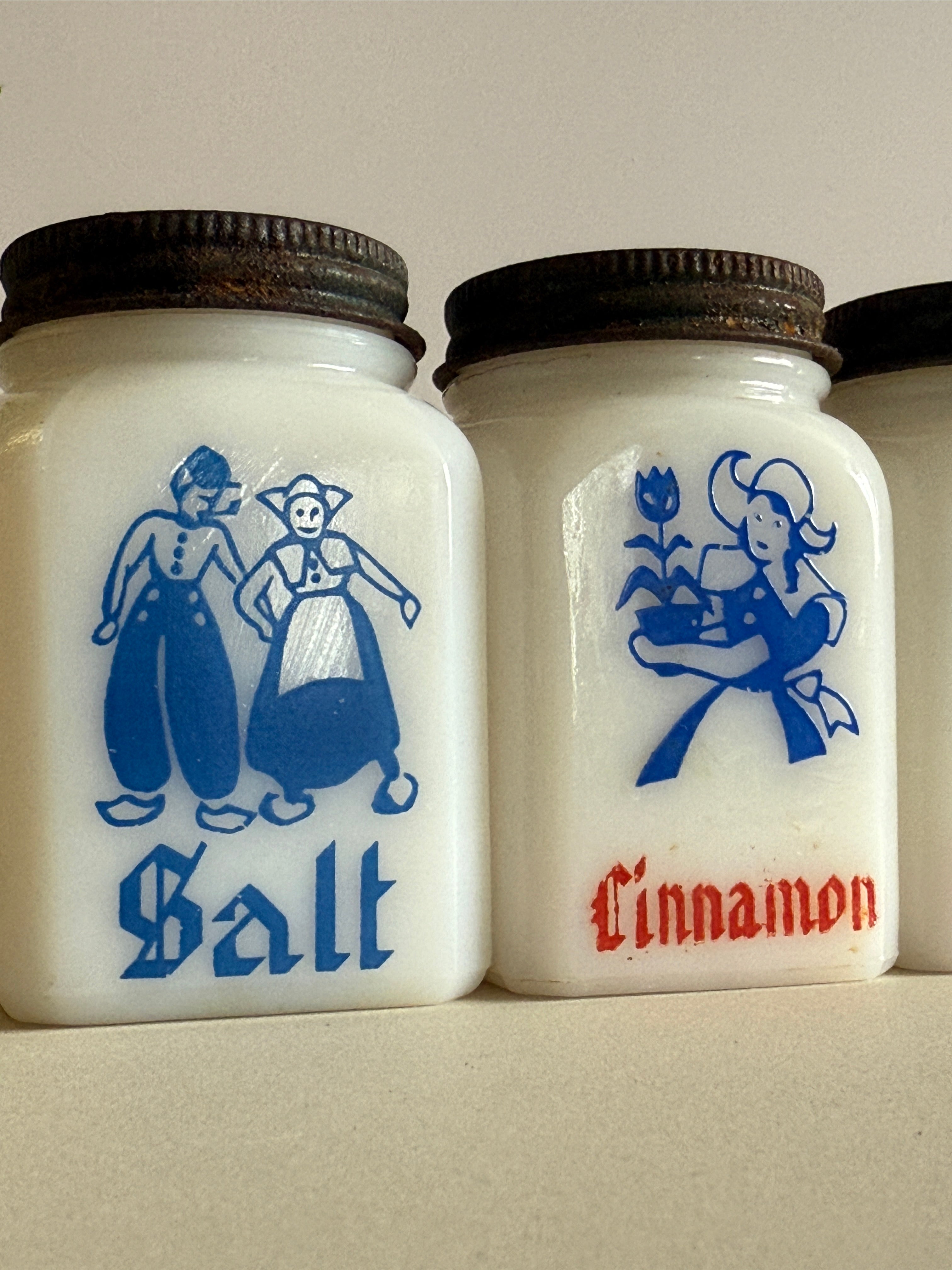 Vintage Anchor Hocking Dutch Milkglass Spice Shakers – Set of 5