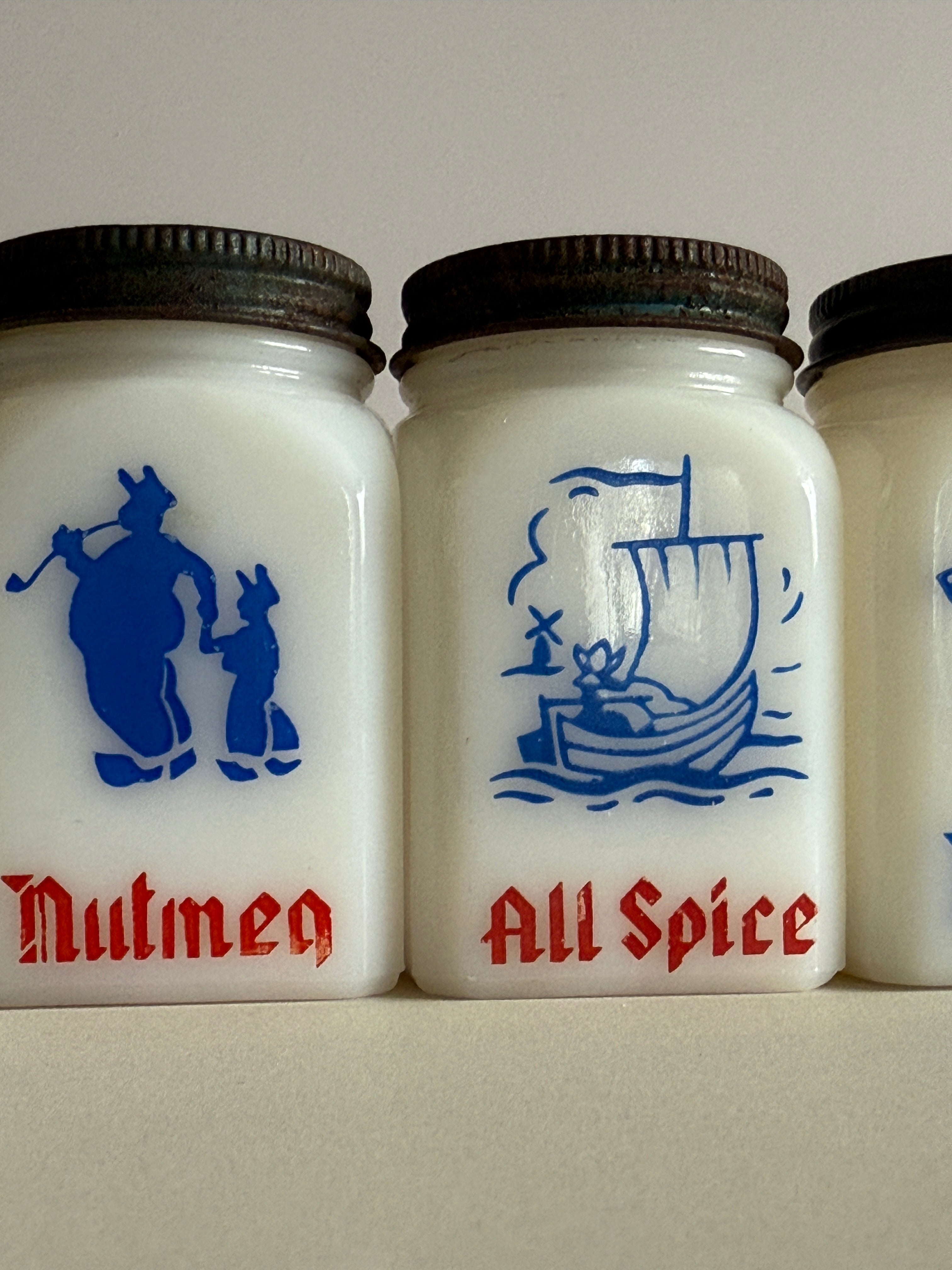 Vintage Anchor Hocking Dutch Milkglass Spice Shakers – Set of 5