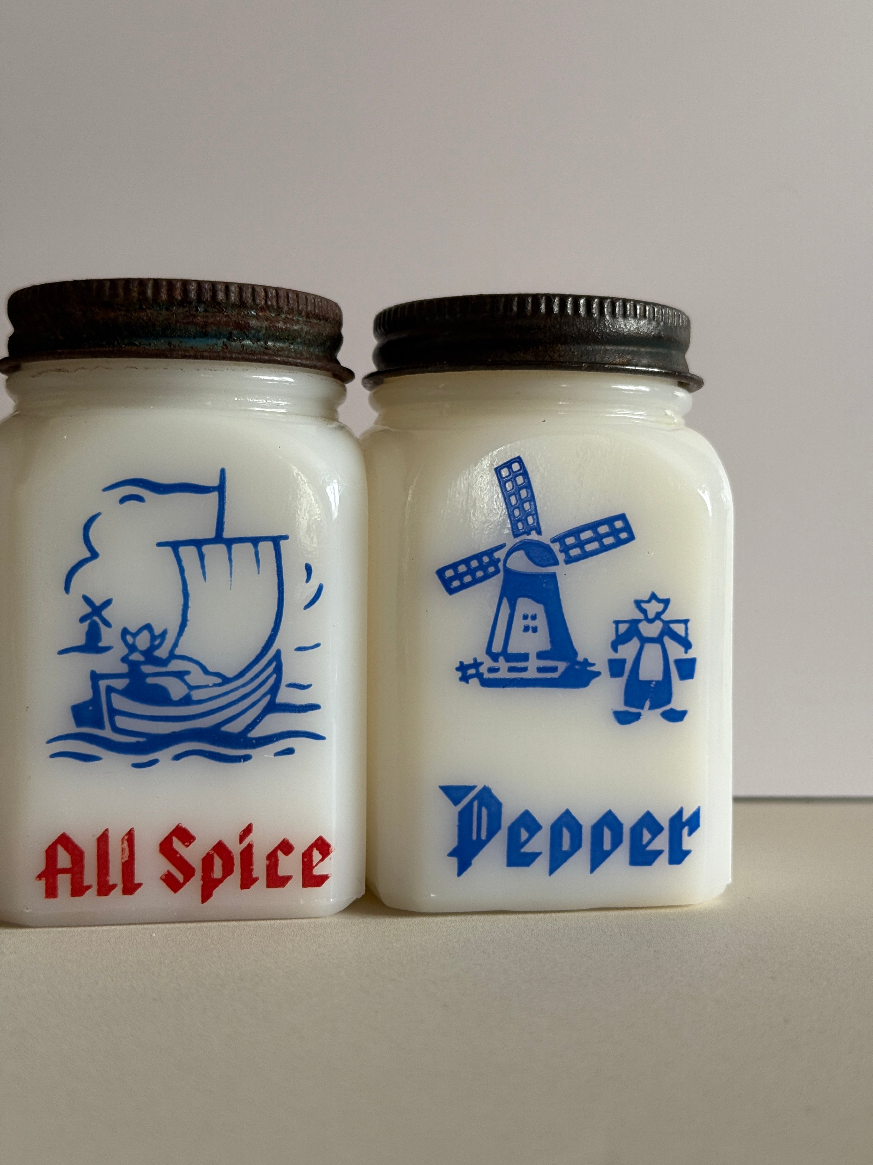 Vintage Anchor Hocking Dutch Milkglass Spice Shakers – Set of 5