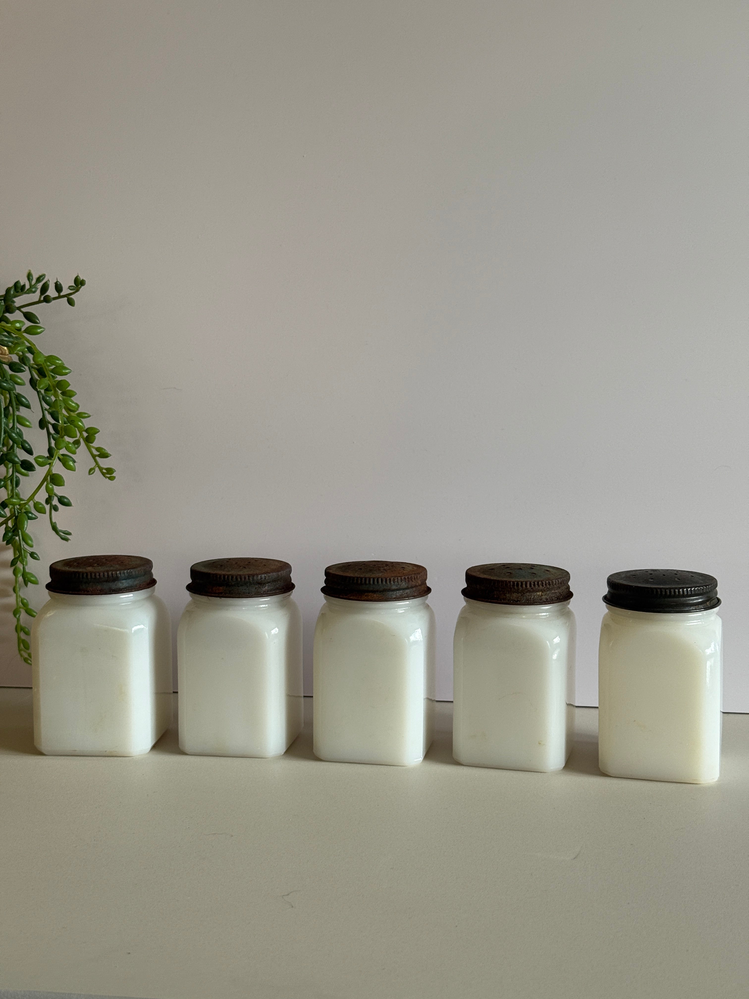 Vintage Anchor Hocking Dutch Milkglass Spice Shakers – Set of 5