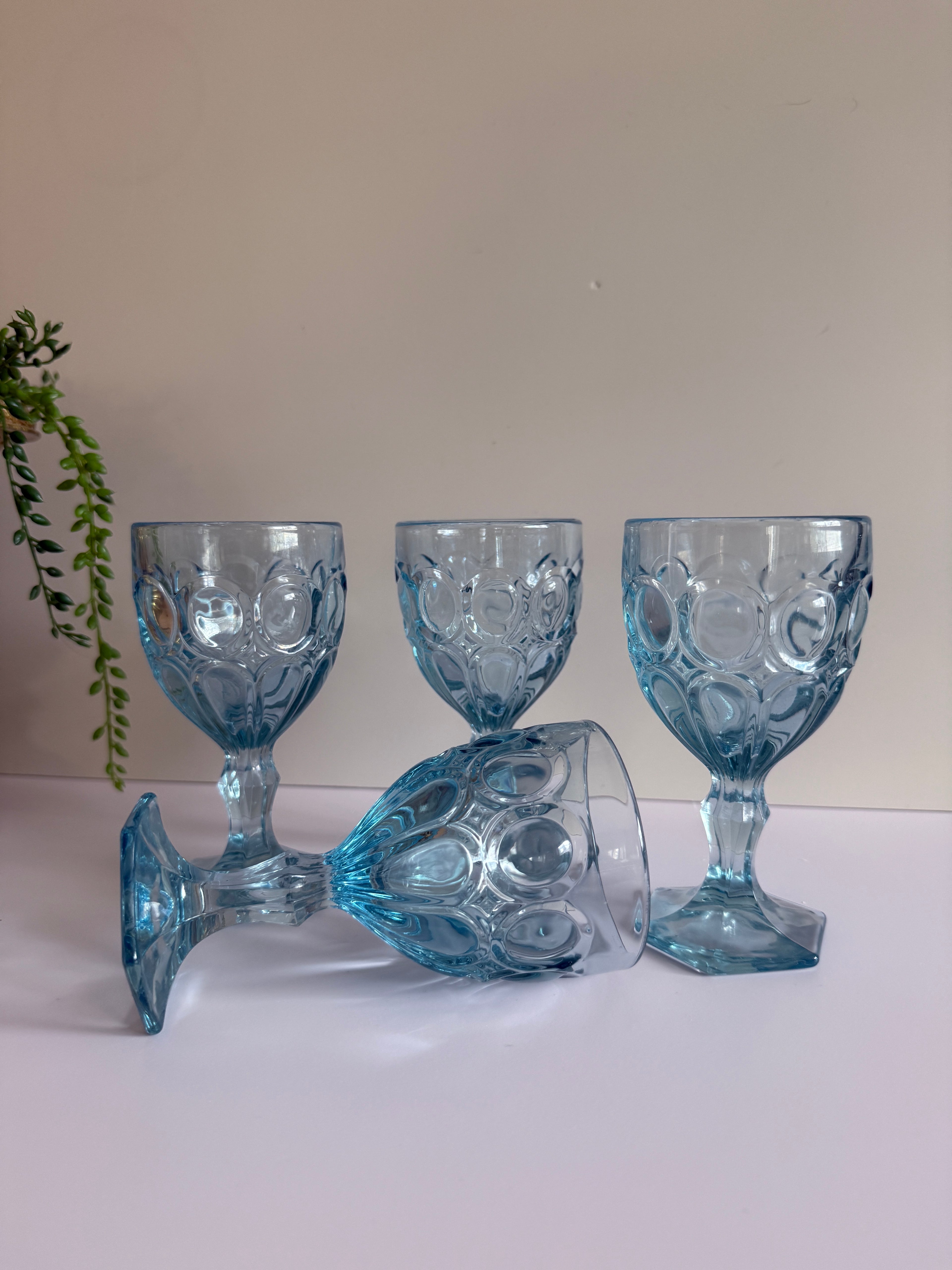 Vintage Fostoria Moonstone Wine Glasses – Set of 4 (Light Blue)
