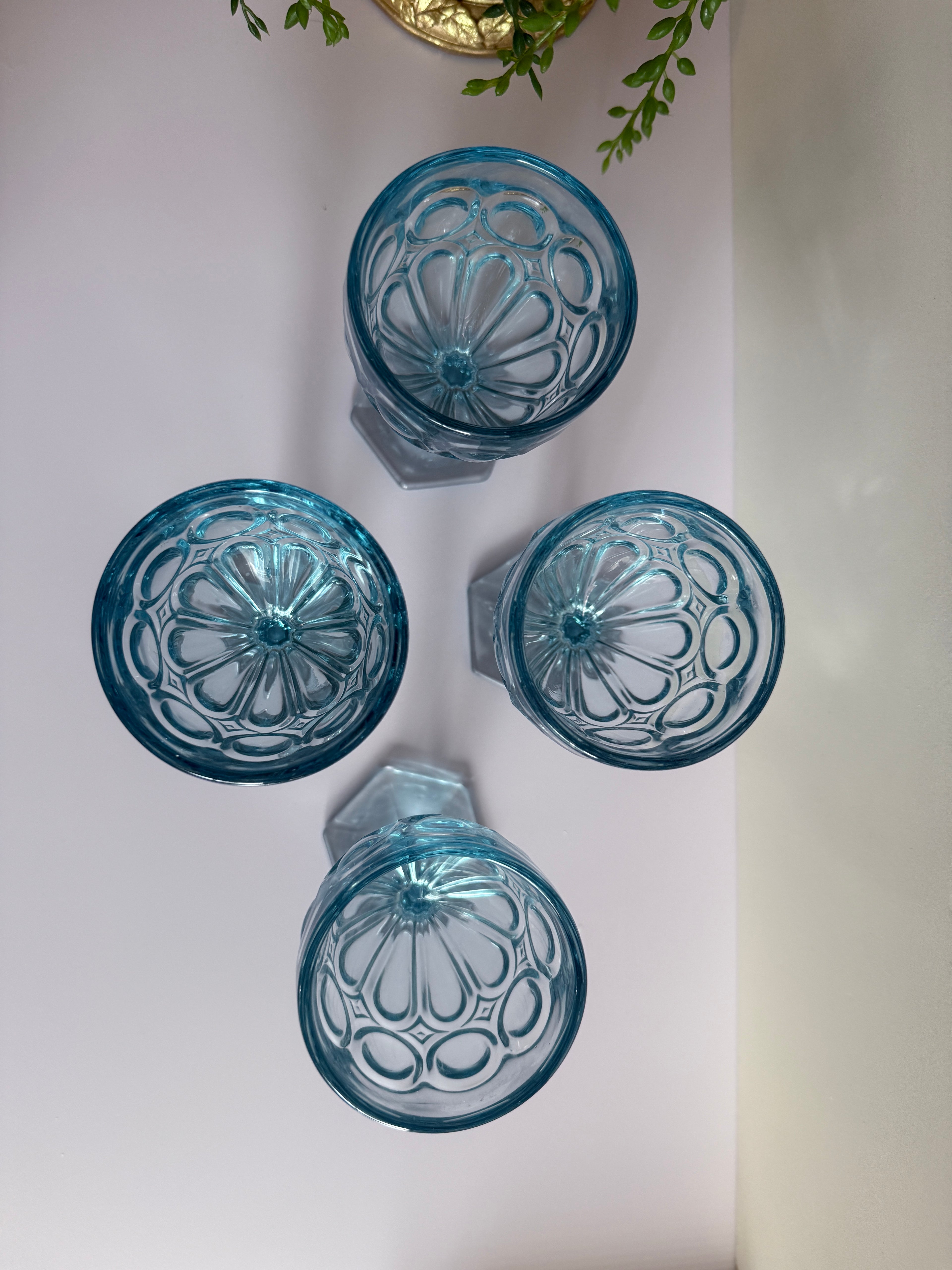 Vintage Fostoria Moonstone Wine Glasses – Set of 4 (Light Blue)