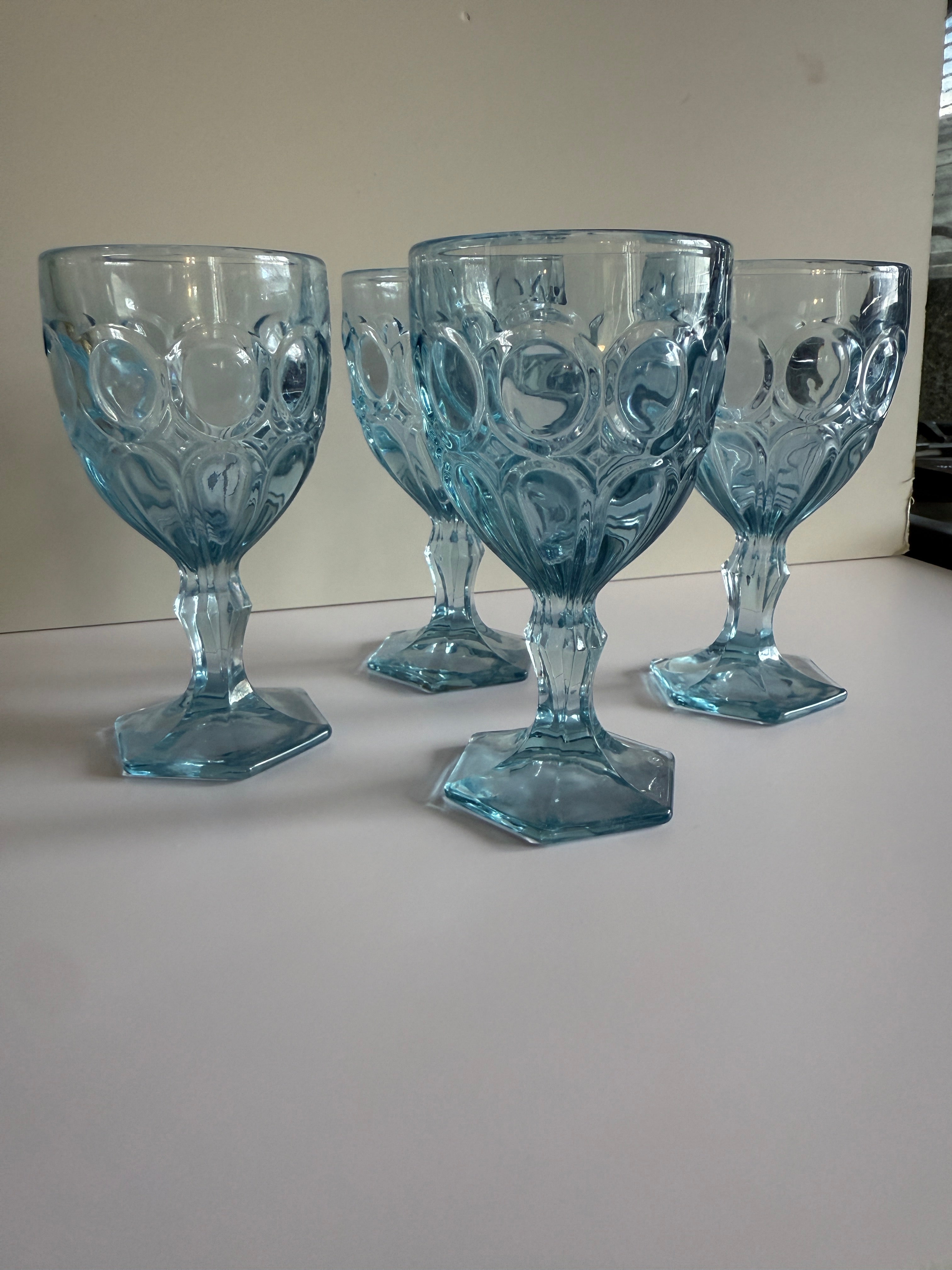 Vintage Fostoria Moonstone Wine Glasses – Set of 4 (Light Blue)