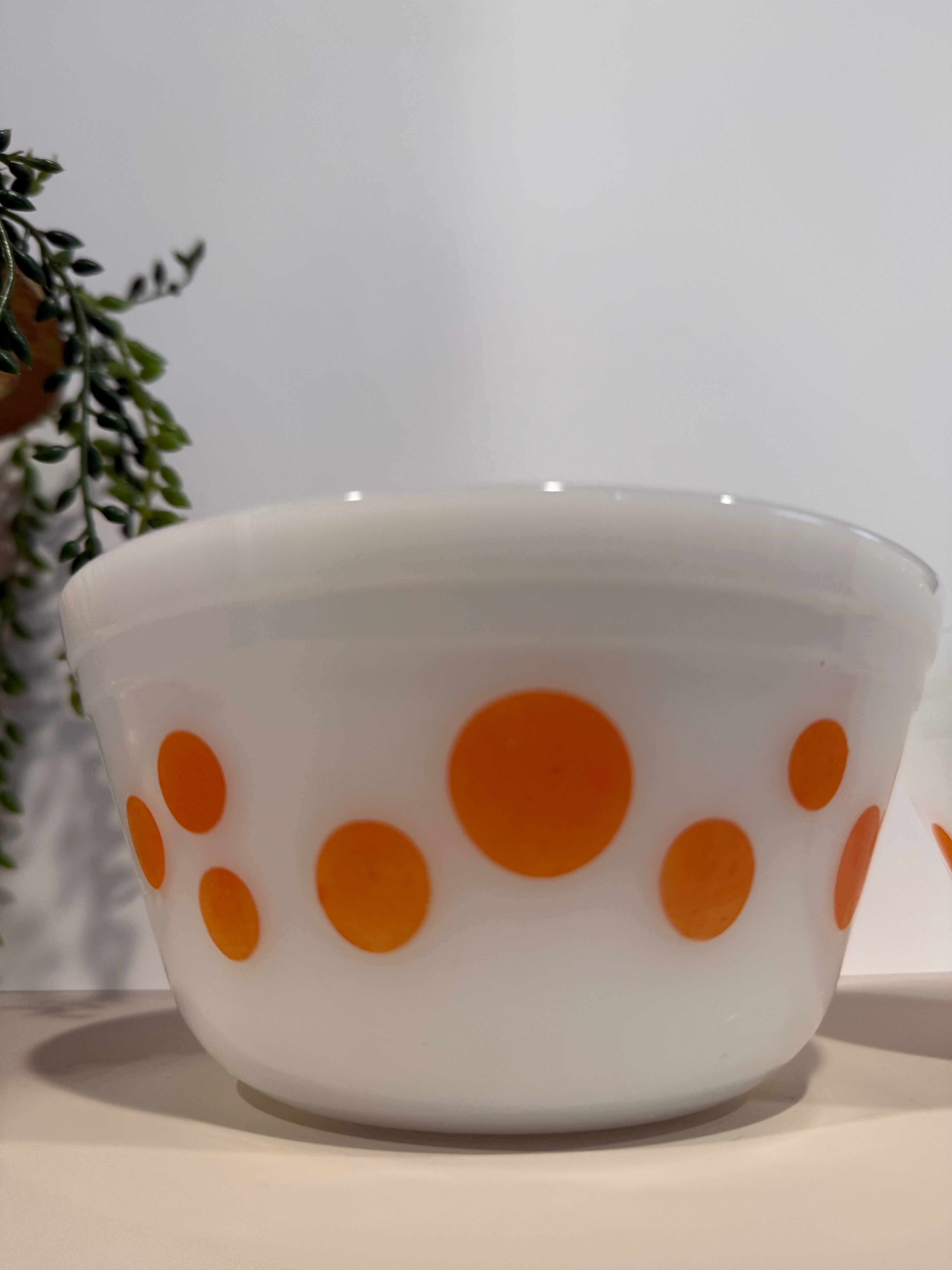 Vintage Federal Milk Glass Orange Dot Bowls – Set of 2