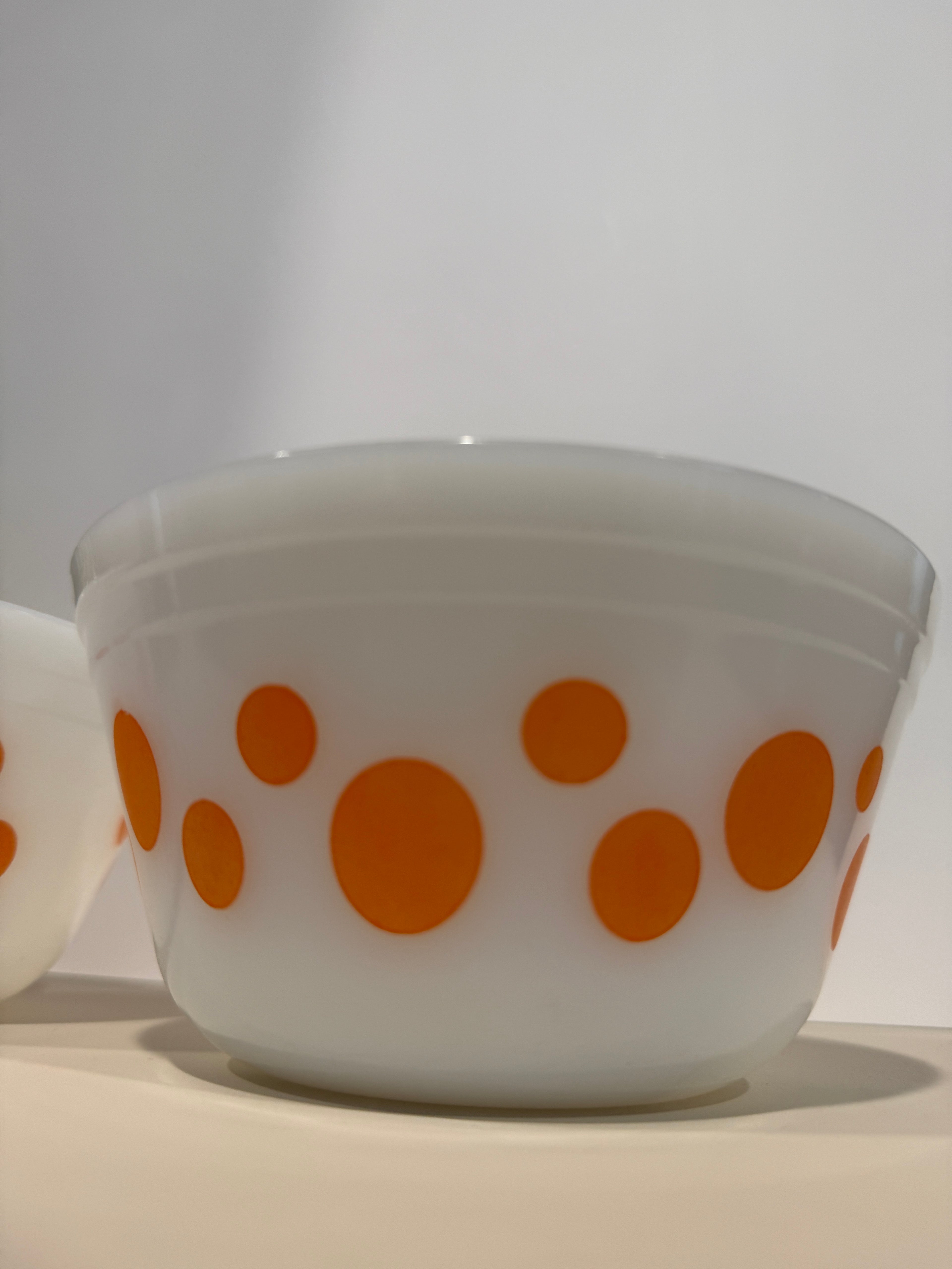 Vintage Federal Milk Glass Orange Dot Bowls – Set of 2