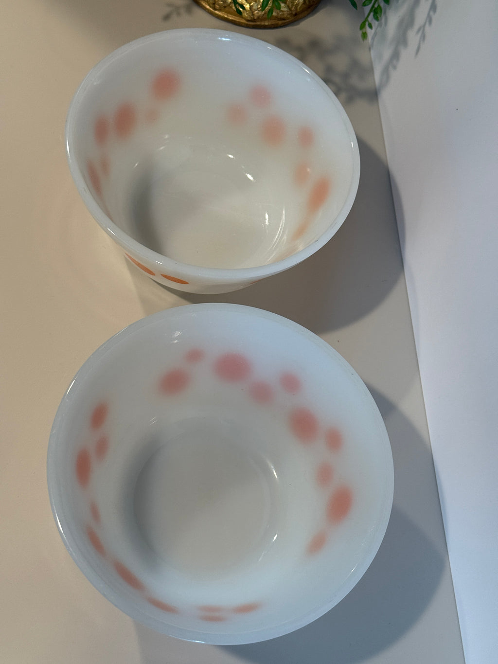 Vintage Federal Milk Glass Orange Dot Bowls – Set of 2