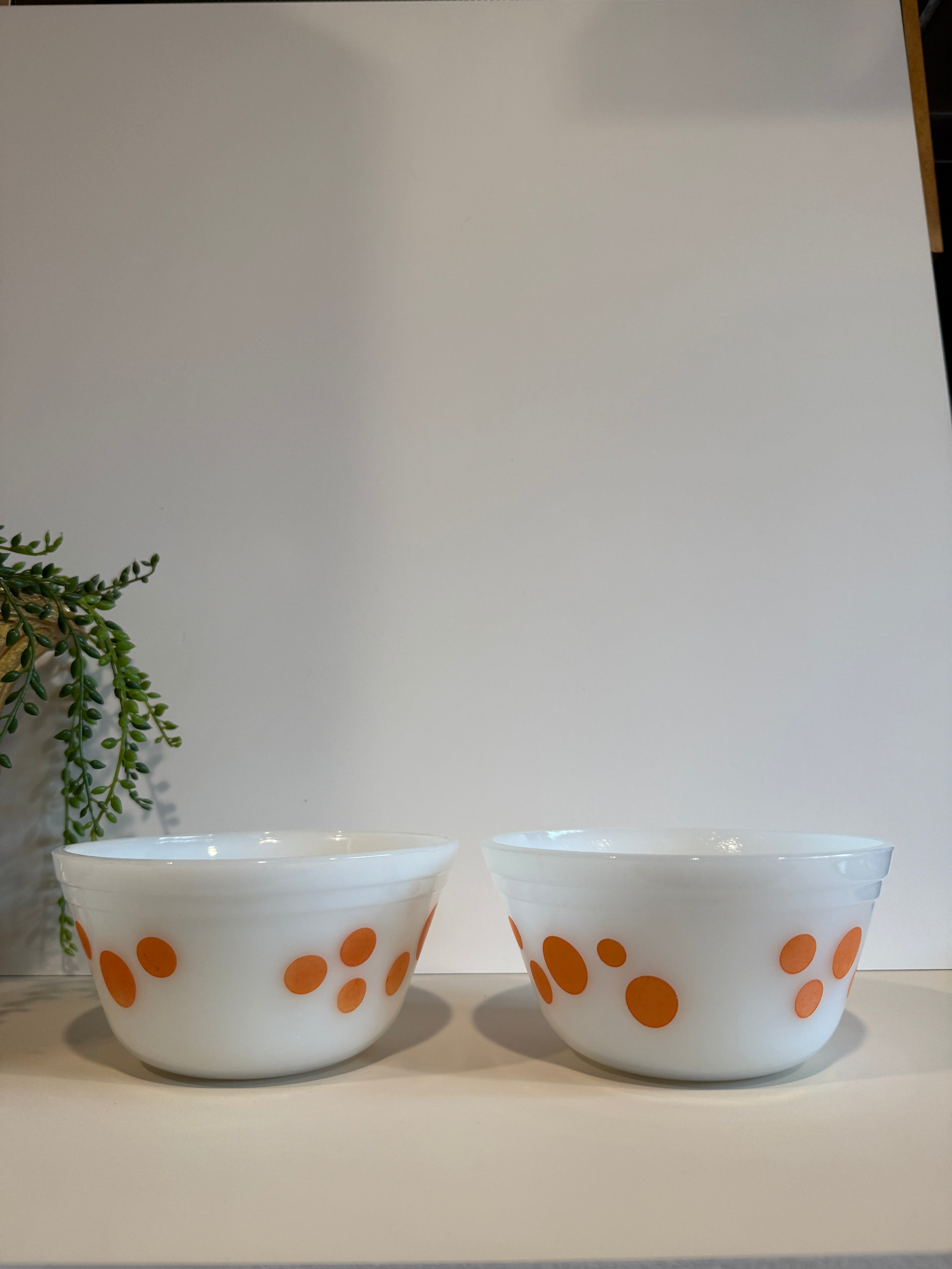 Vintage Federal Milk Glass Orange Dot Bowls – Set of 2