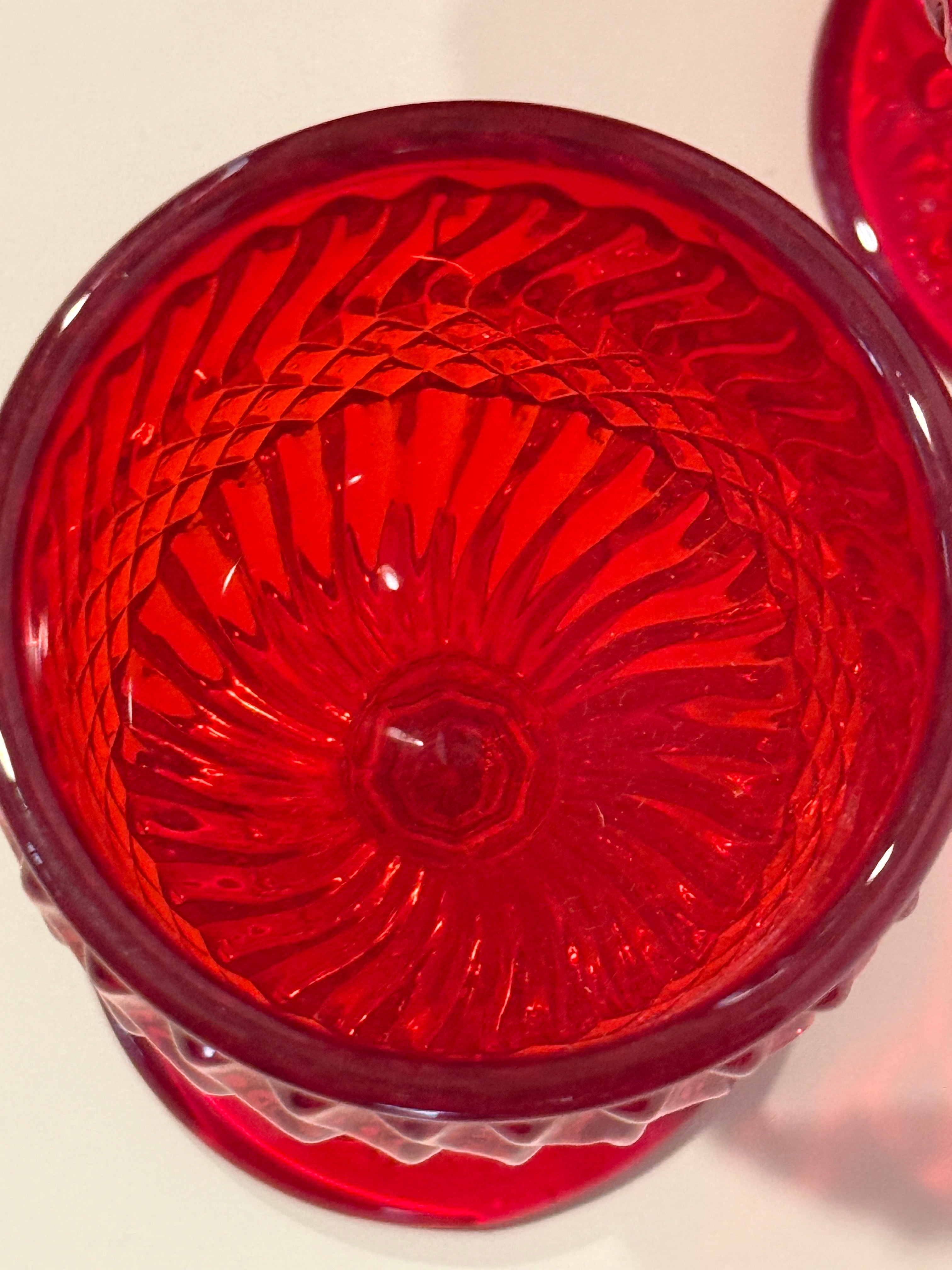 Vintage L.G. Wright Jersey Swirl Ruby Red Wine Goblets – Set of 5