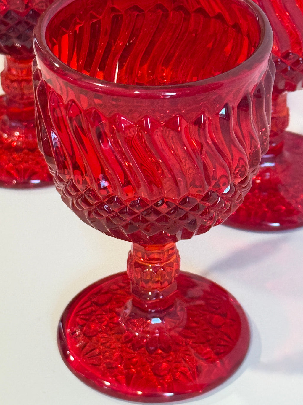 Vintage L.G. Wright Jersey Swirl Ruby Red Wine Goblets – Set of 5