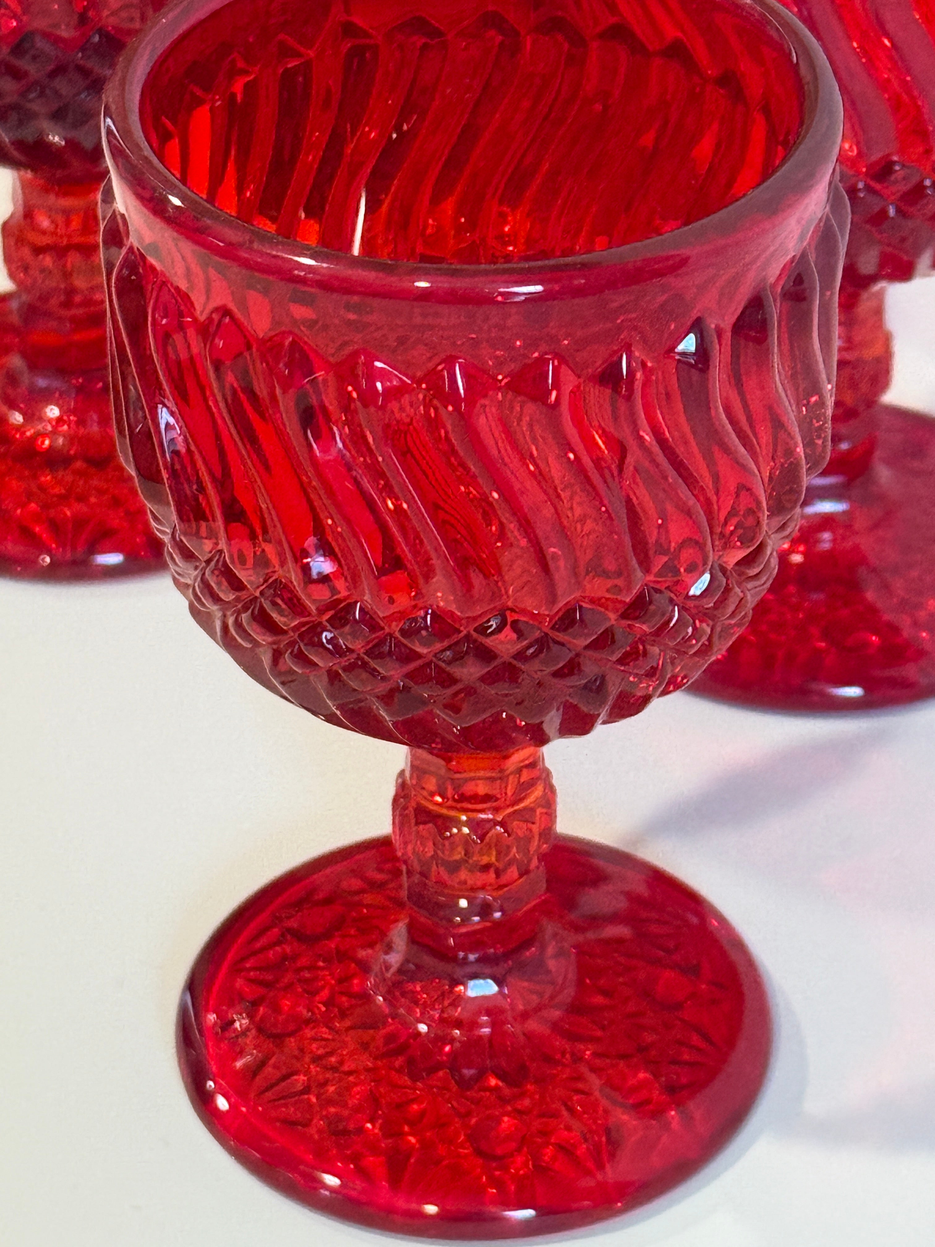 Vintage L.G. Wright Jersey Swirl Ruby Red Wine Goblets – Set of 5