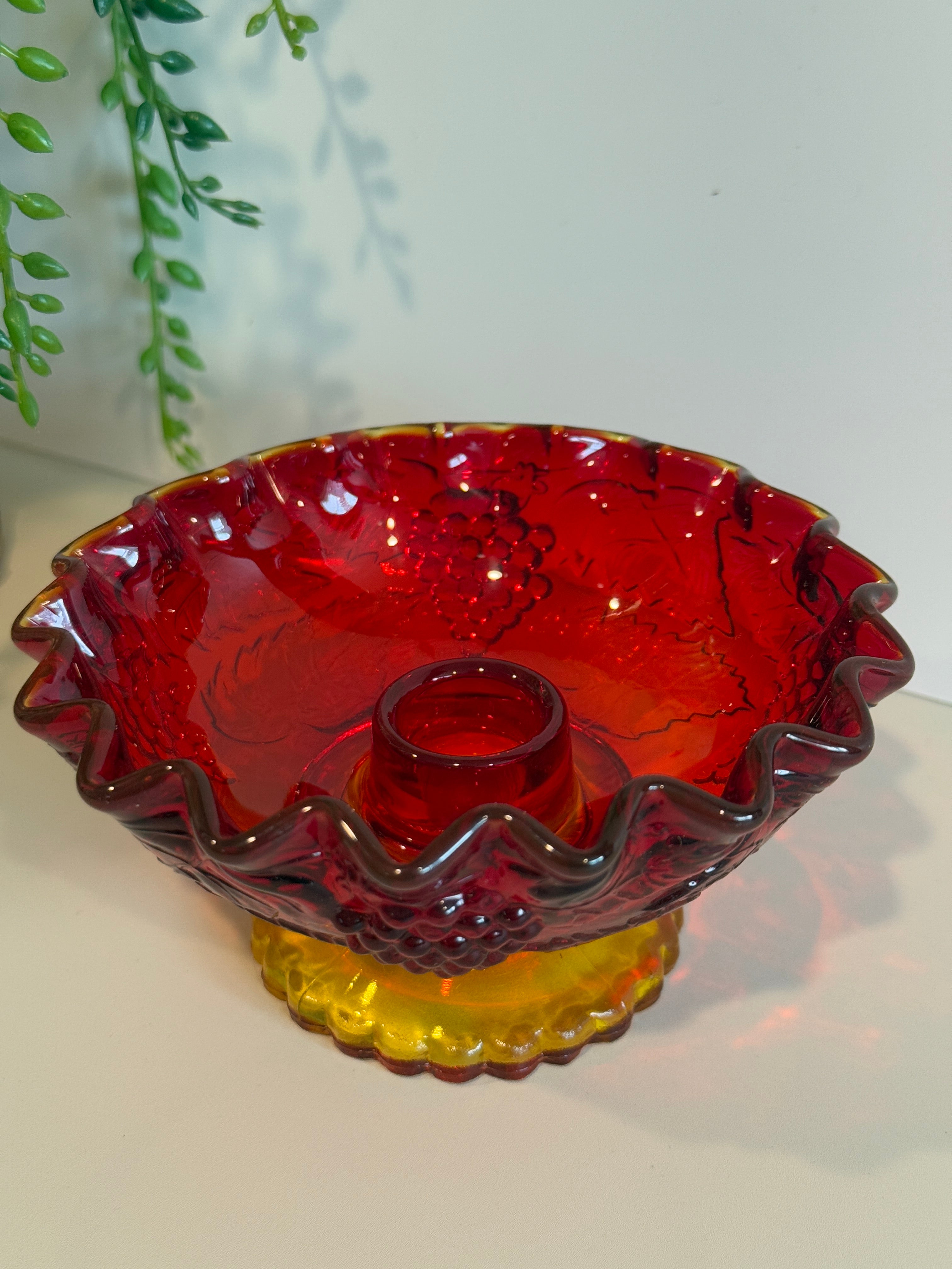 LE Smith Amberina Harvest Grape Candle Holder