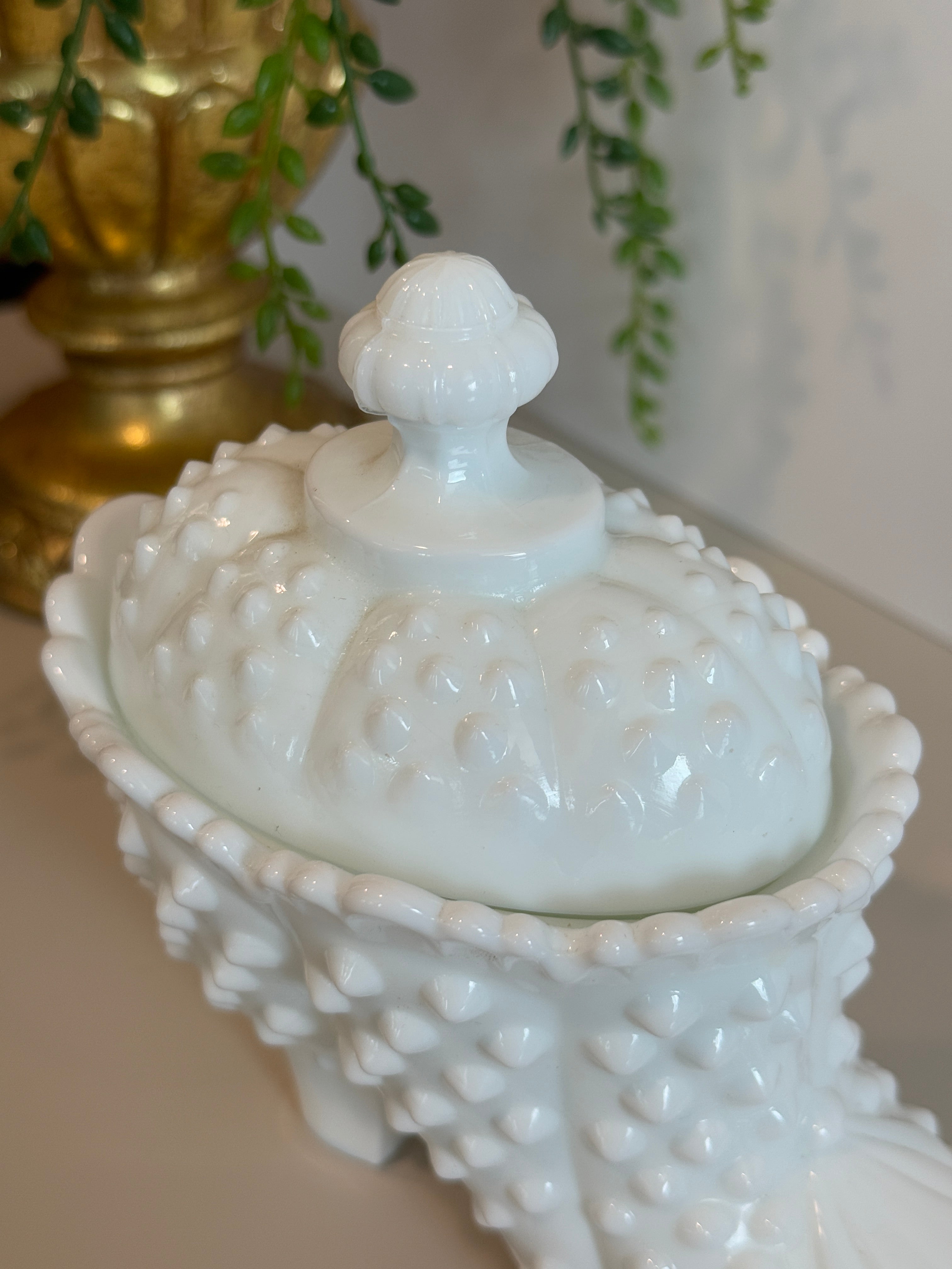 Vintage Fenton Hobnail Milk Glass Lidded Boot Candy Dish – Collectible Shoe Dish
