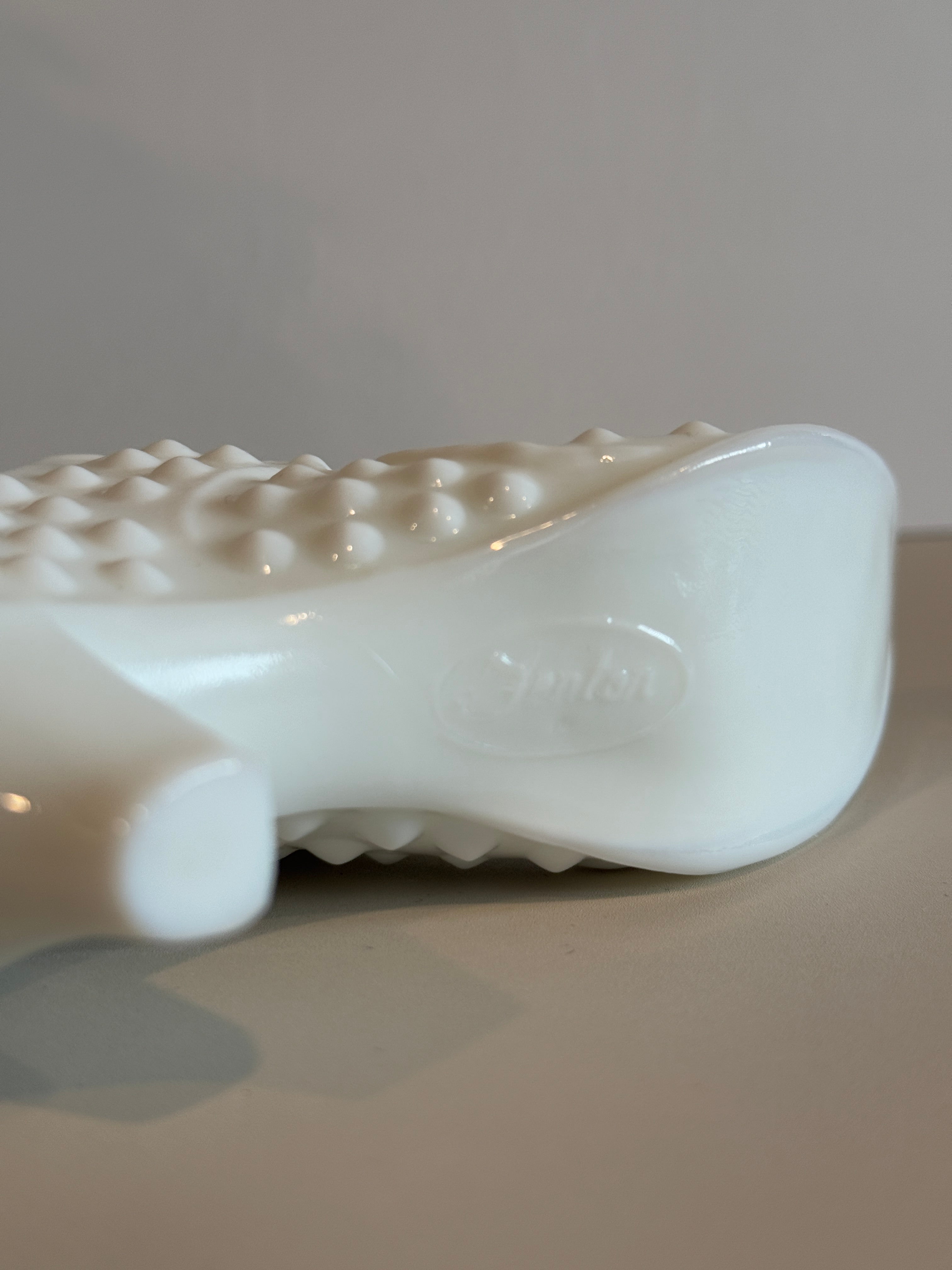 Vintage Fenton Hobnail Milk Glass Slipper Shoe with Cat Head – White Collectible Glass