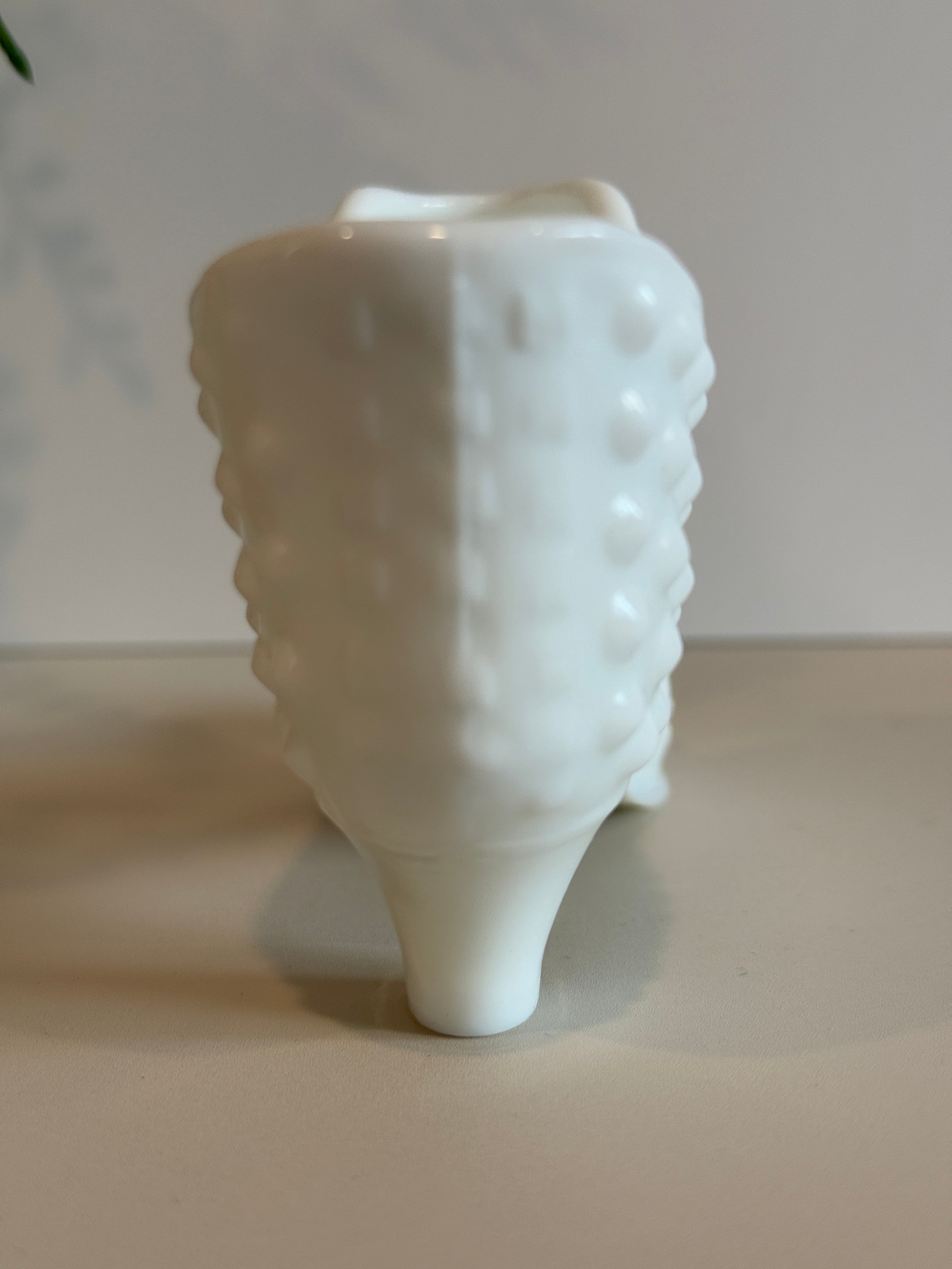 Vintage Fenton Hobnail Milk Glass Slipper Shoe with Cat Head – White Collectible Glass