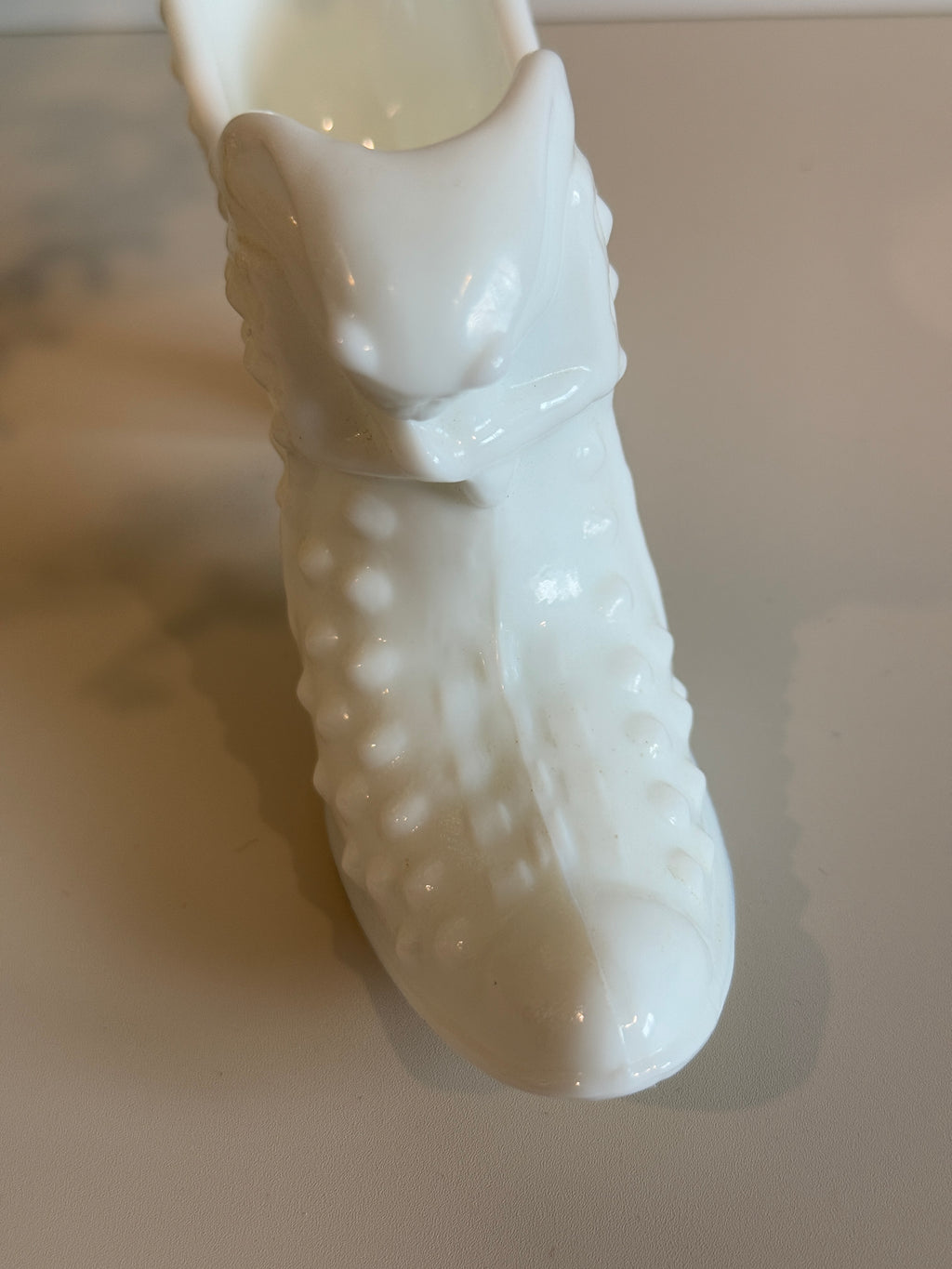 Vintage Fenton Hobnail Milk Glass Slipper Shoe with Cat Head – White Collectible Glass