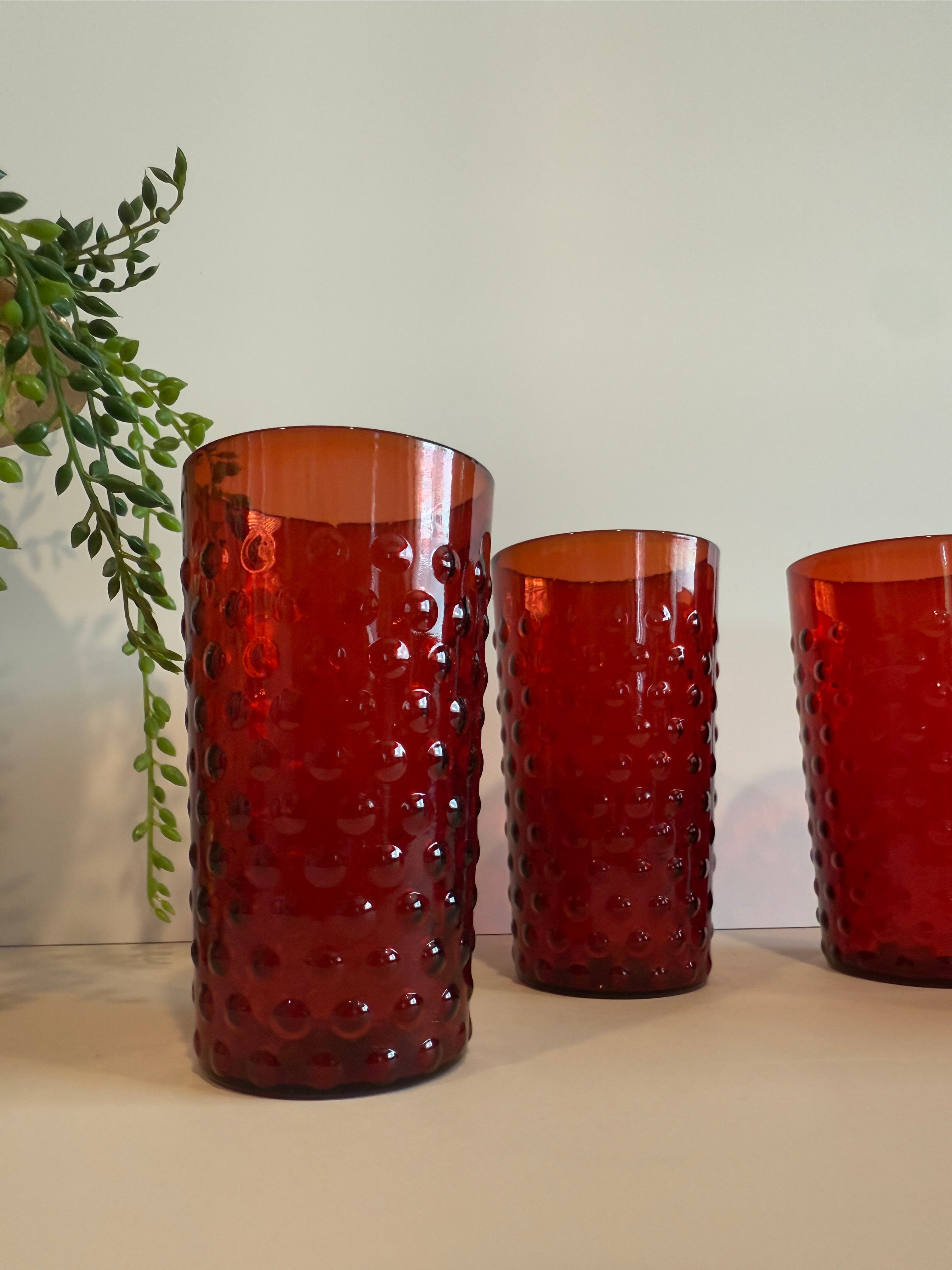 Vintage Anchor Hocking Ruby Red Hobnail Drinking Glasses – Set of 4